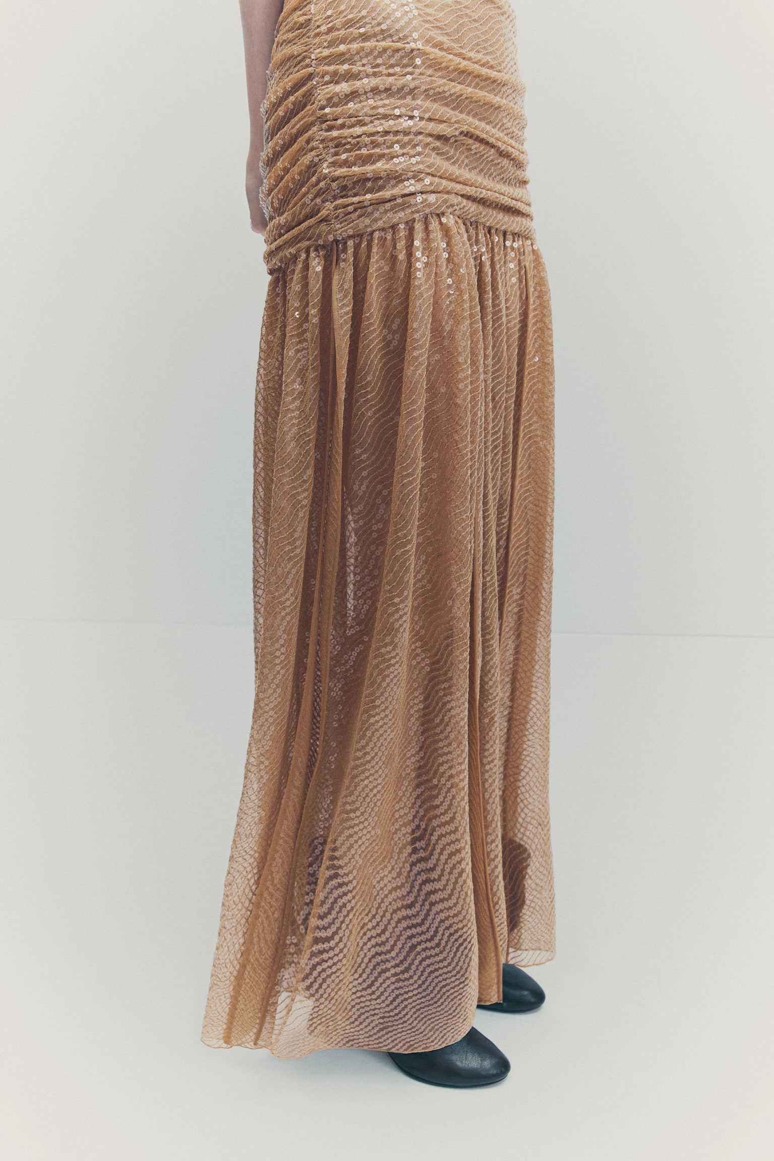 Sequined Evening Gown - Beige - 3