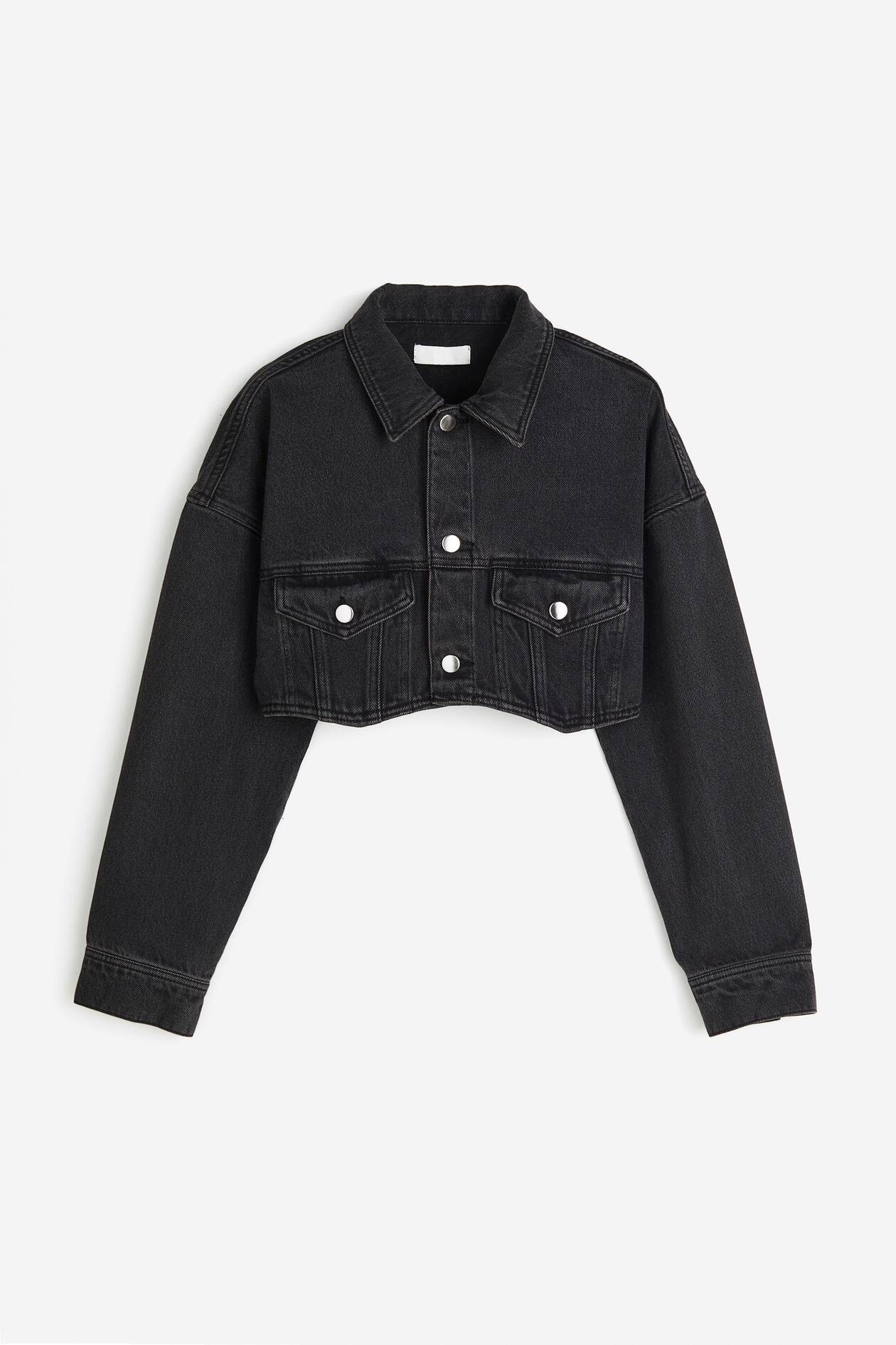 クロップドデニムジャケット - ダークグレー - レディース | H&M JP