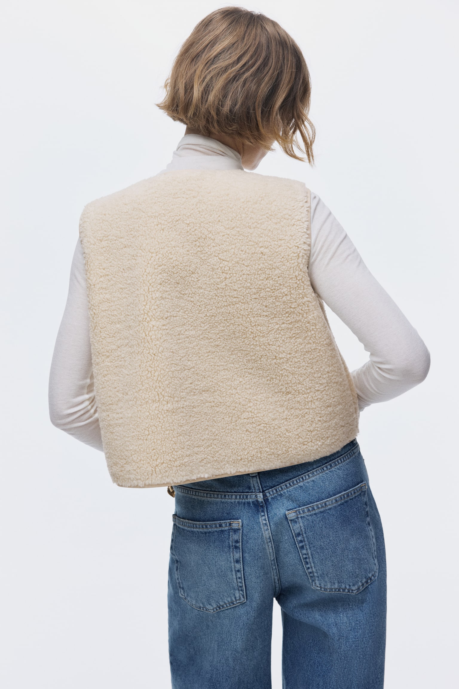 Gilet in pelliccia di pile - Beige chiaro - 4