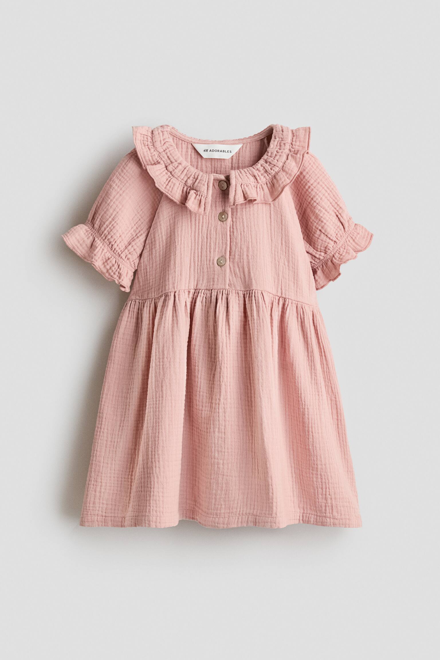 Cotton muslin dress - Light pink/Plum