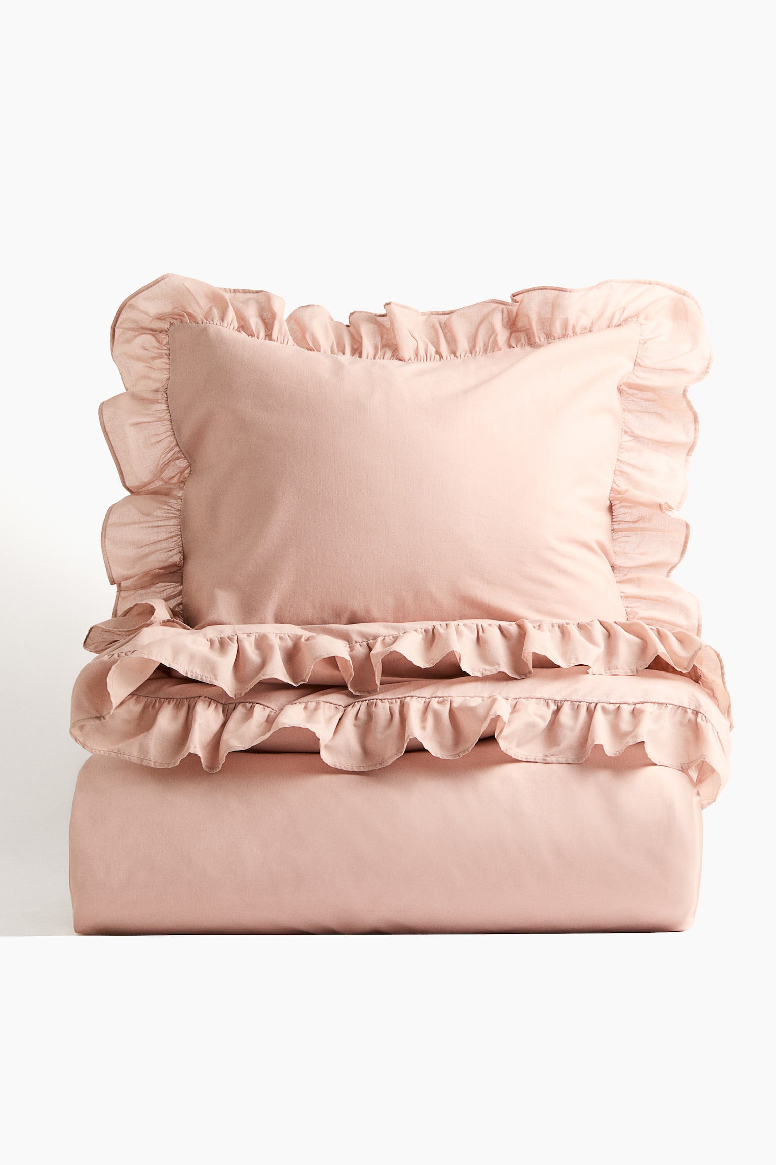 Farbalalı Tek Kişilik Nevresim Takımı - Açık tozlu pembe