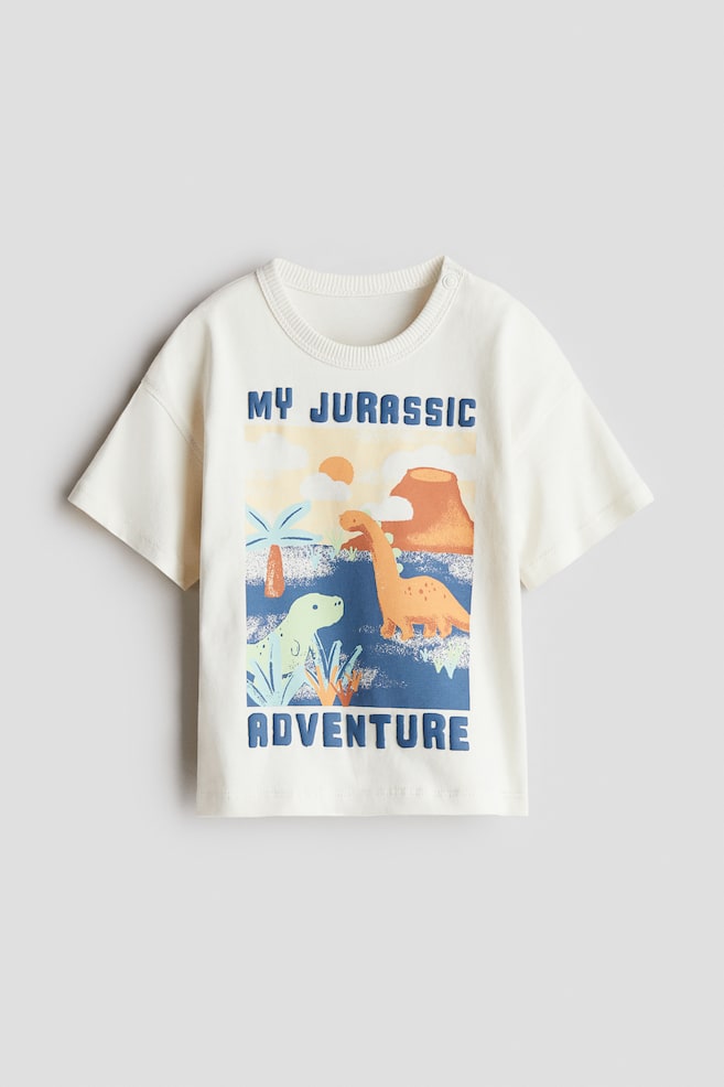 Printed cotton T-shirt - Cream/Dinosaurs/Light blue/Dogs/White/Always Here - 1