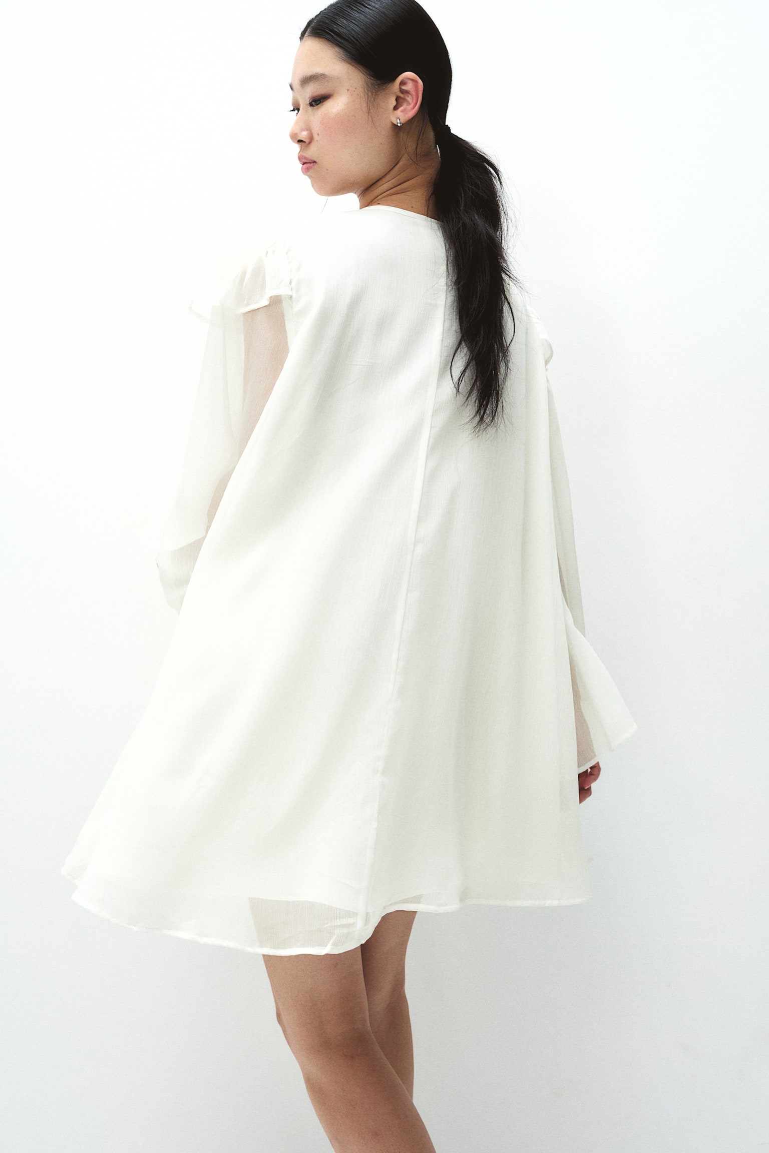 Frill-trimmed chiffon tunic dress - Cream/Dark brown/Floral - 7