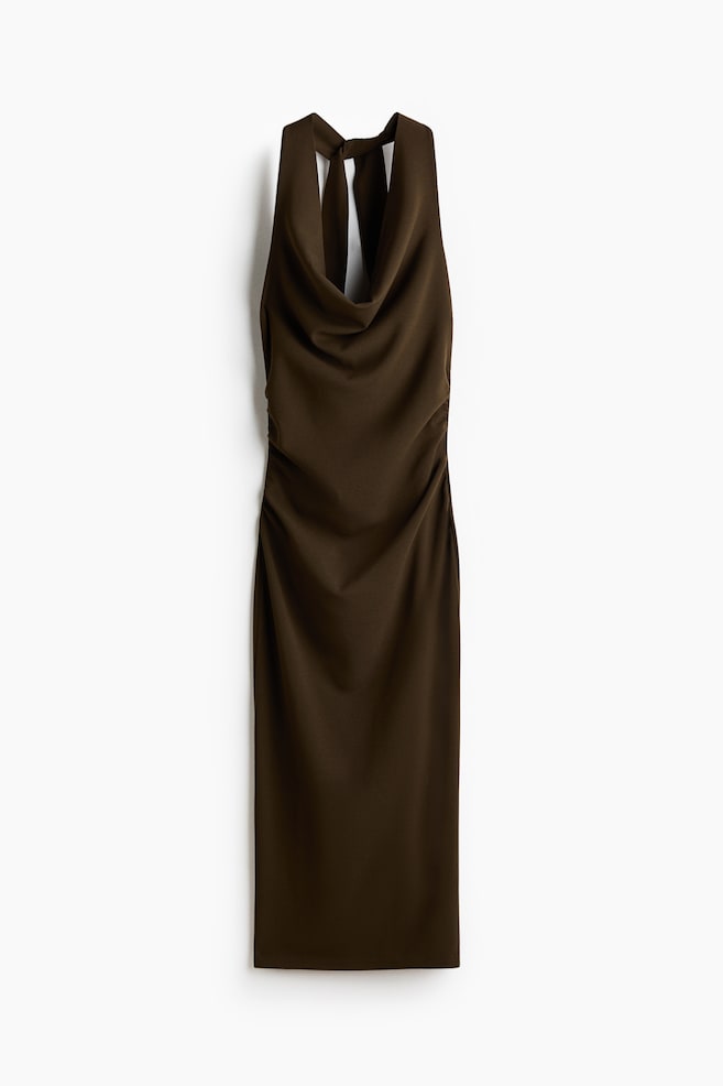 Draped Halterneck Dress - Dark khaki green - 1