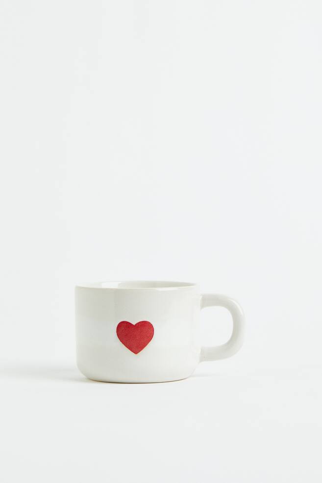 Stoneware cup - White/Heart - 1