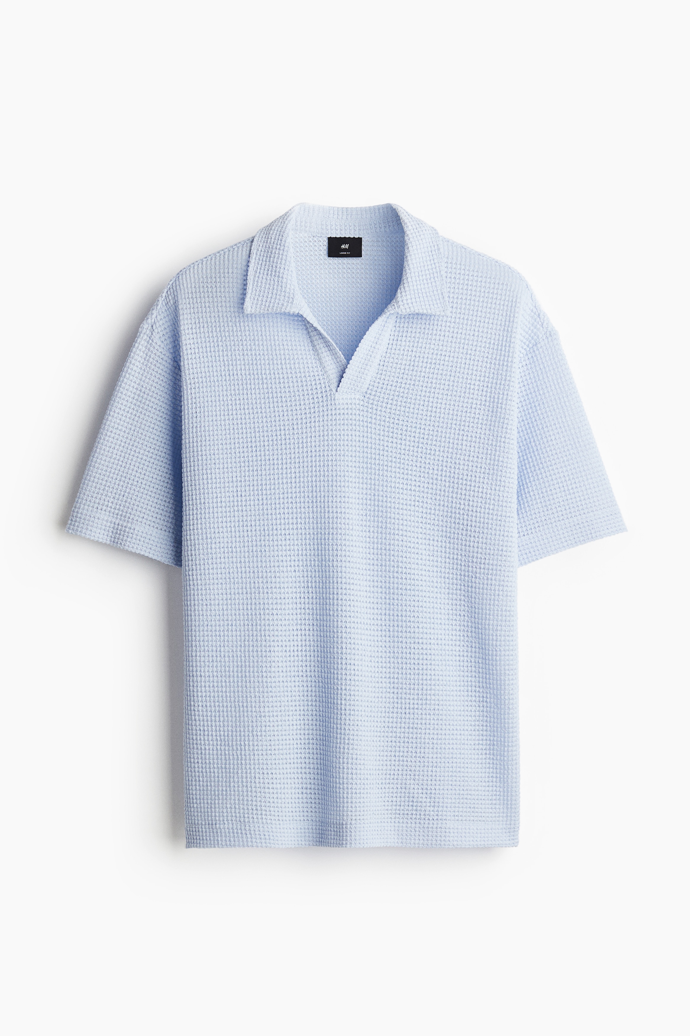 Loose Fit Waffled polo shirt - Light blue/Cream