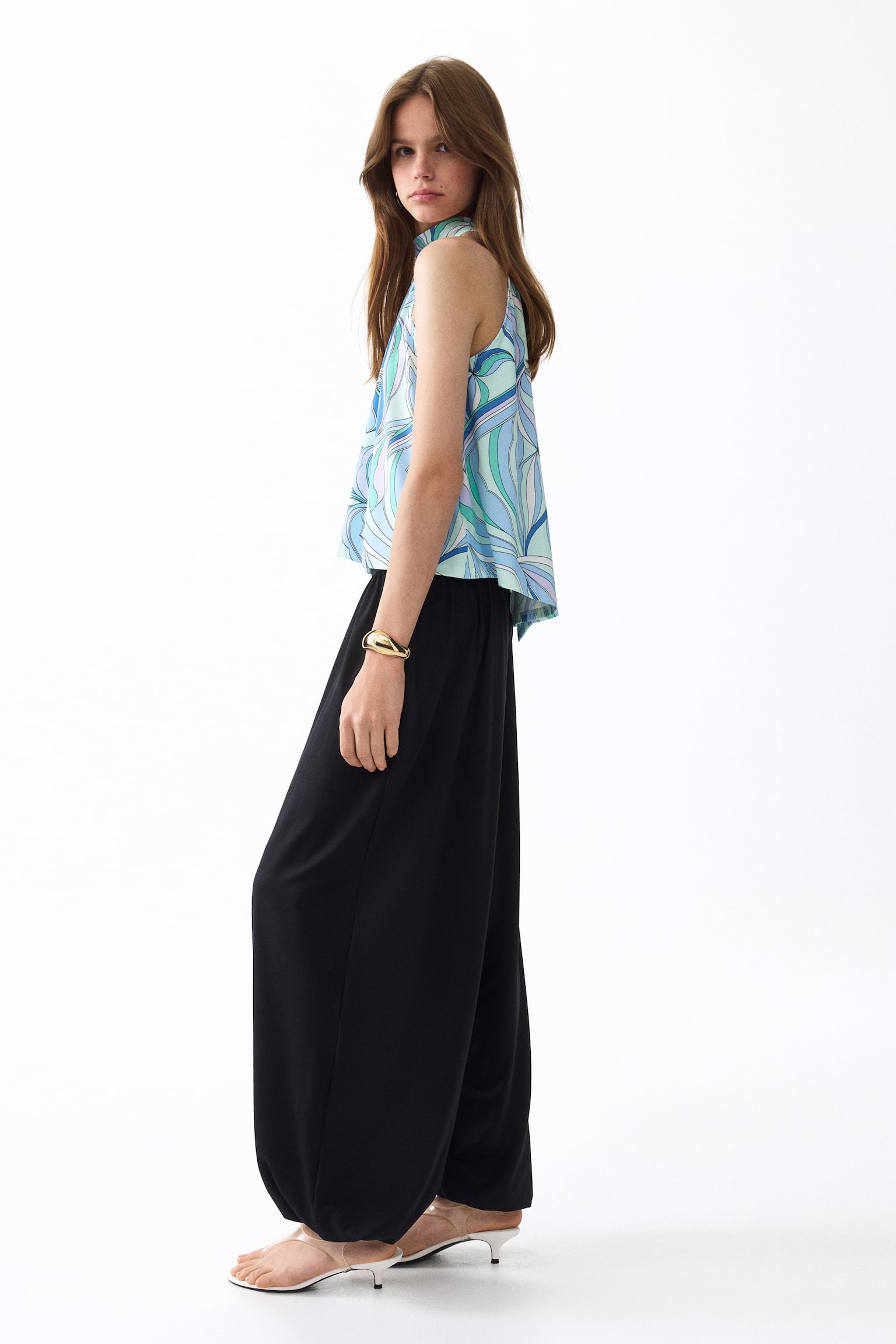 Printed Tie-Detail Top-Light turquoise/blue - 5