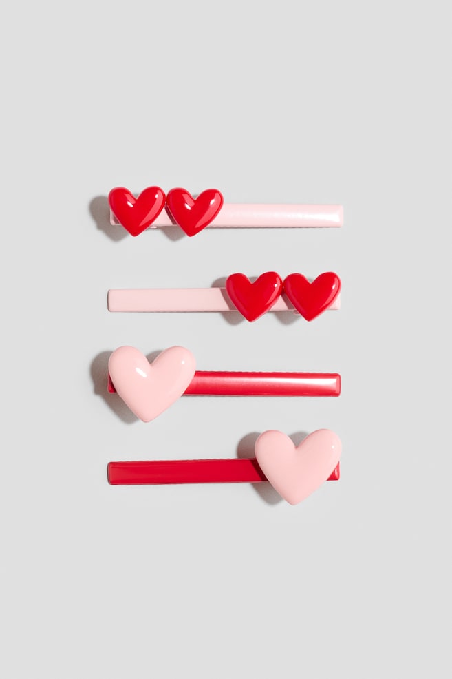 4-pack hair clips - Light pink/Hearts - 1