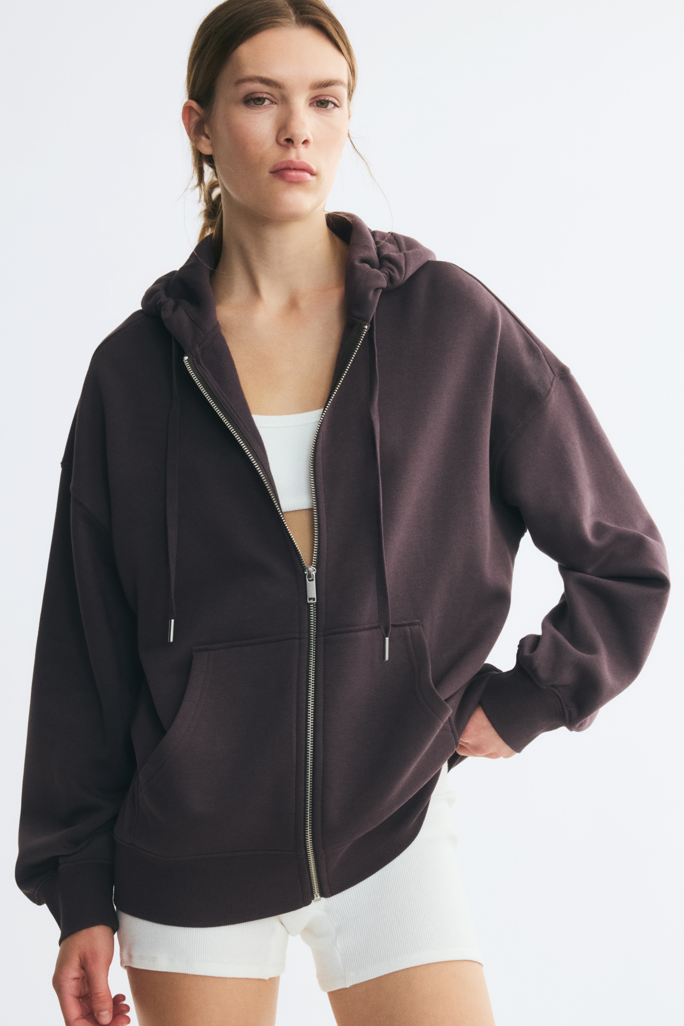 Oversized zip-through hoodieModel