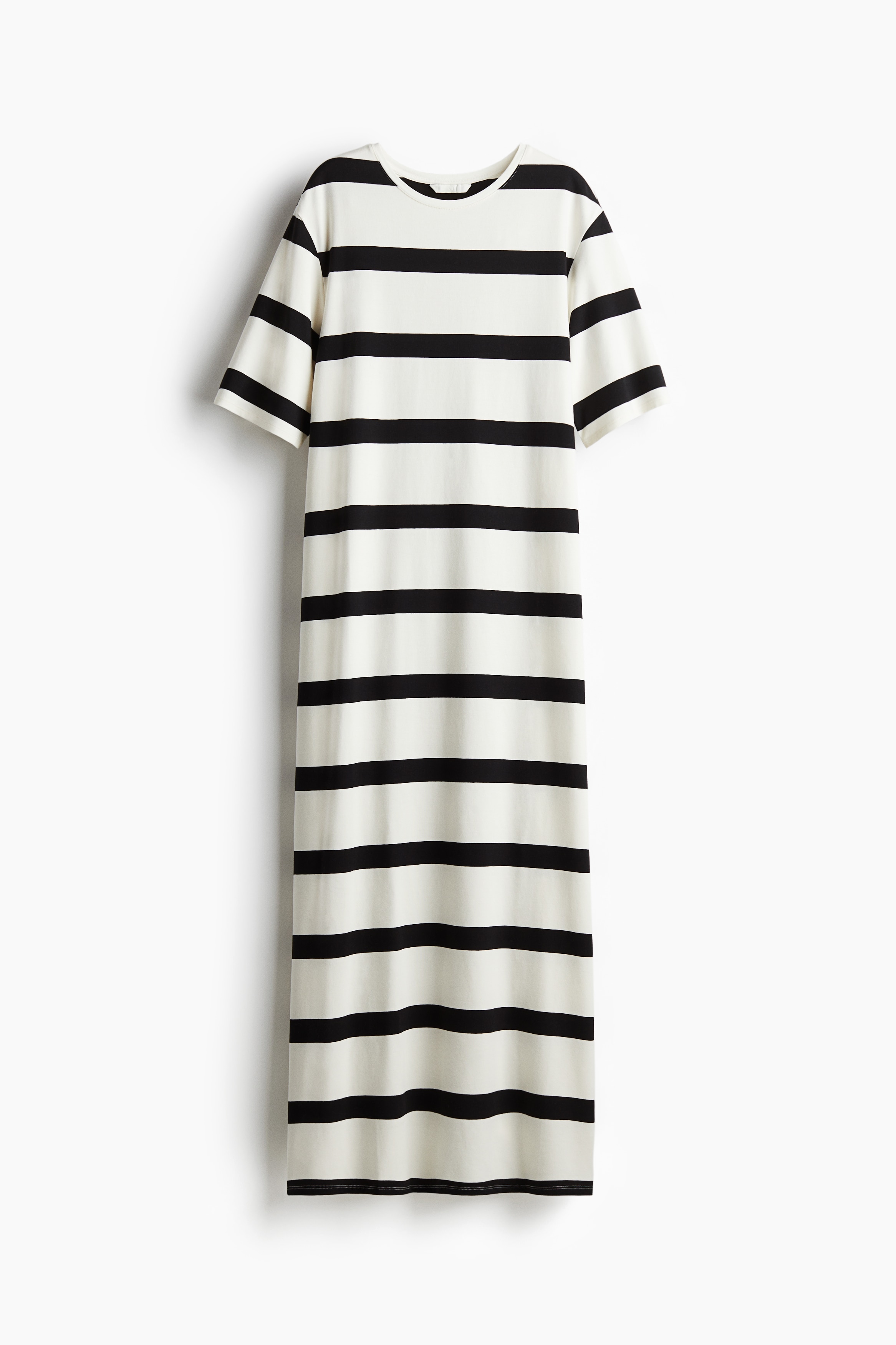 Long T-shirt dress - Cream/Black striped/Black/Striped
