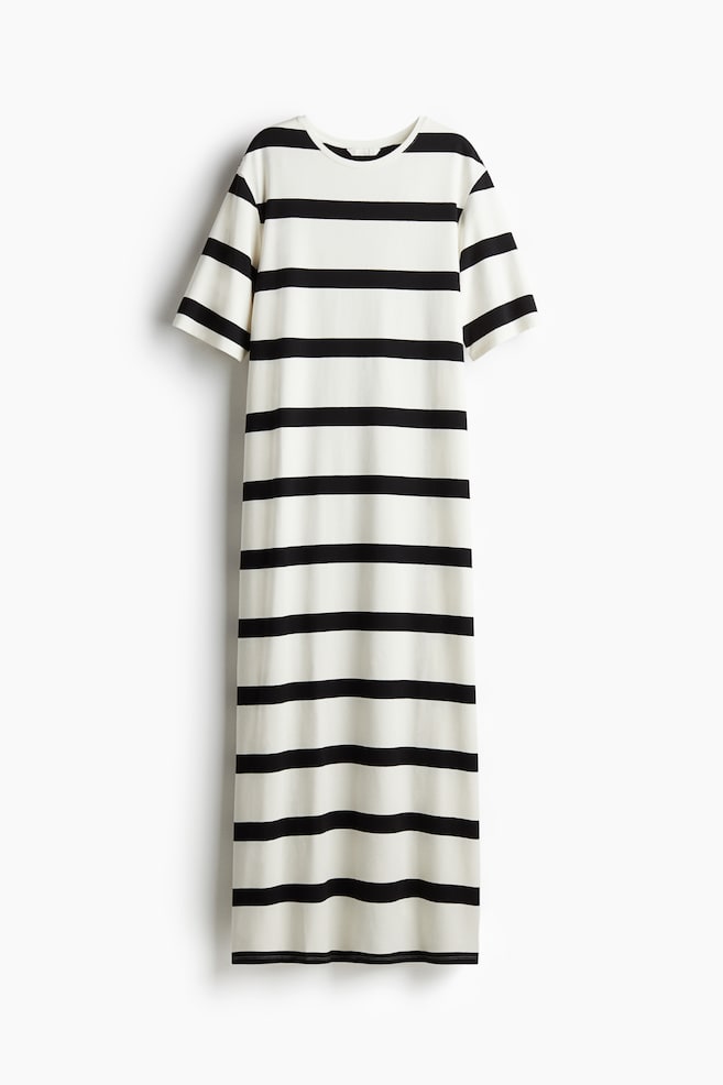Langes T-Shirt-Kleid - Cremefarben/Schwarz gestreift/Black/Striped - 1