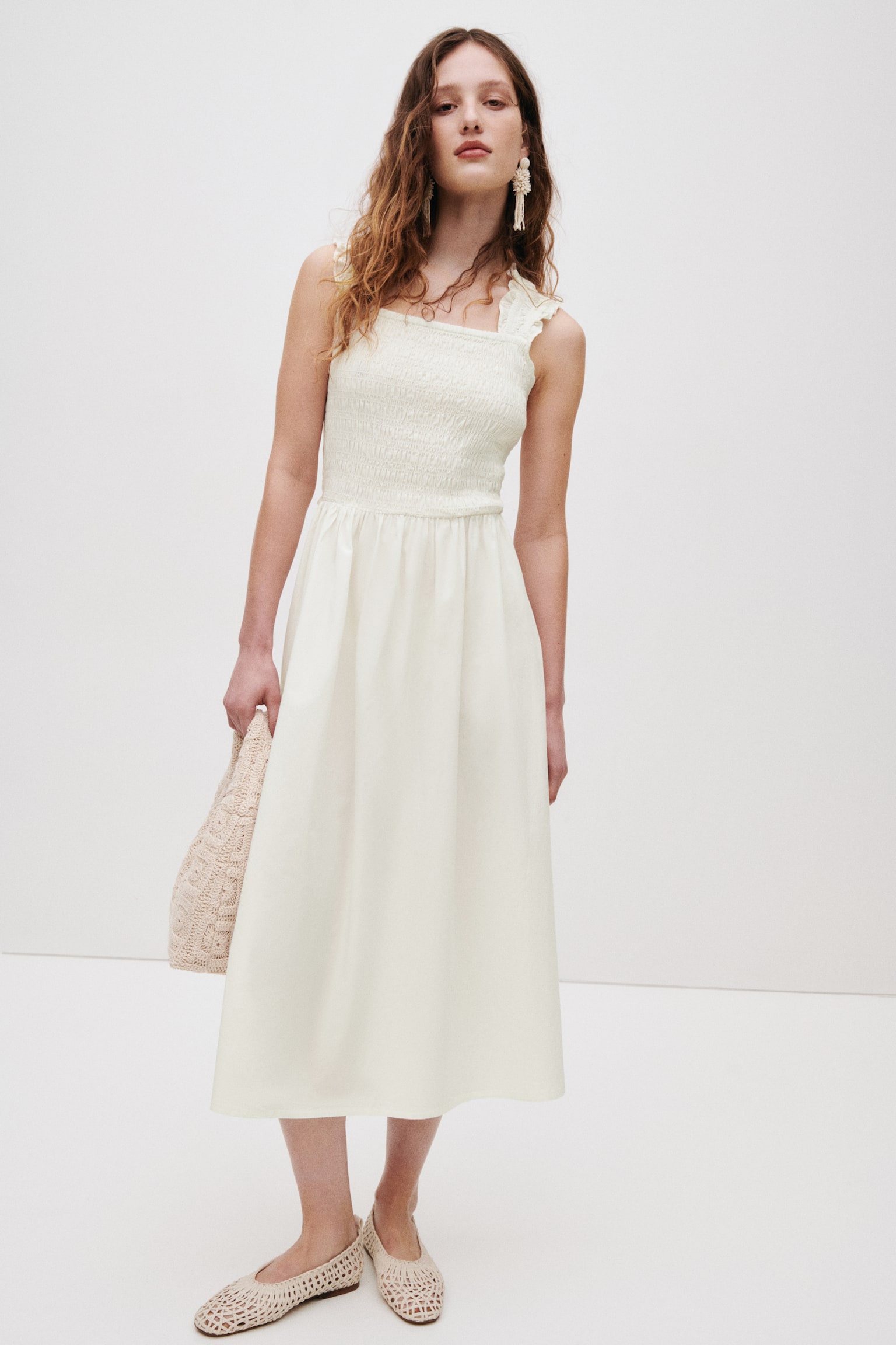 Smocked poplin dress - White - 1