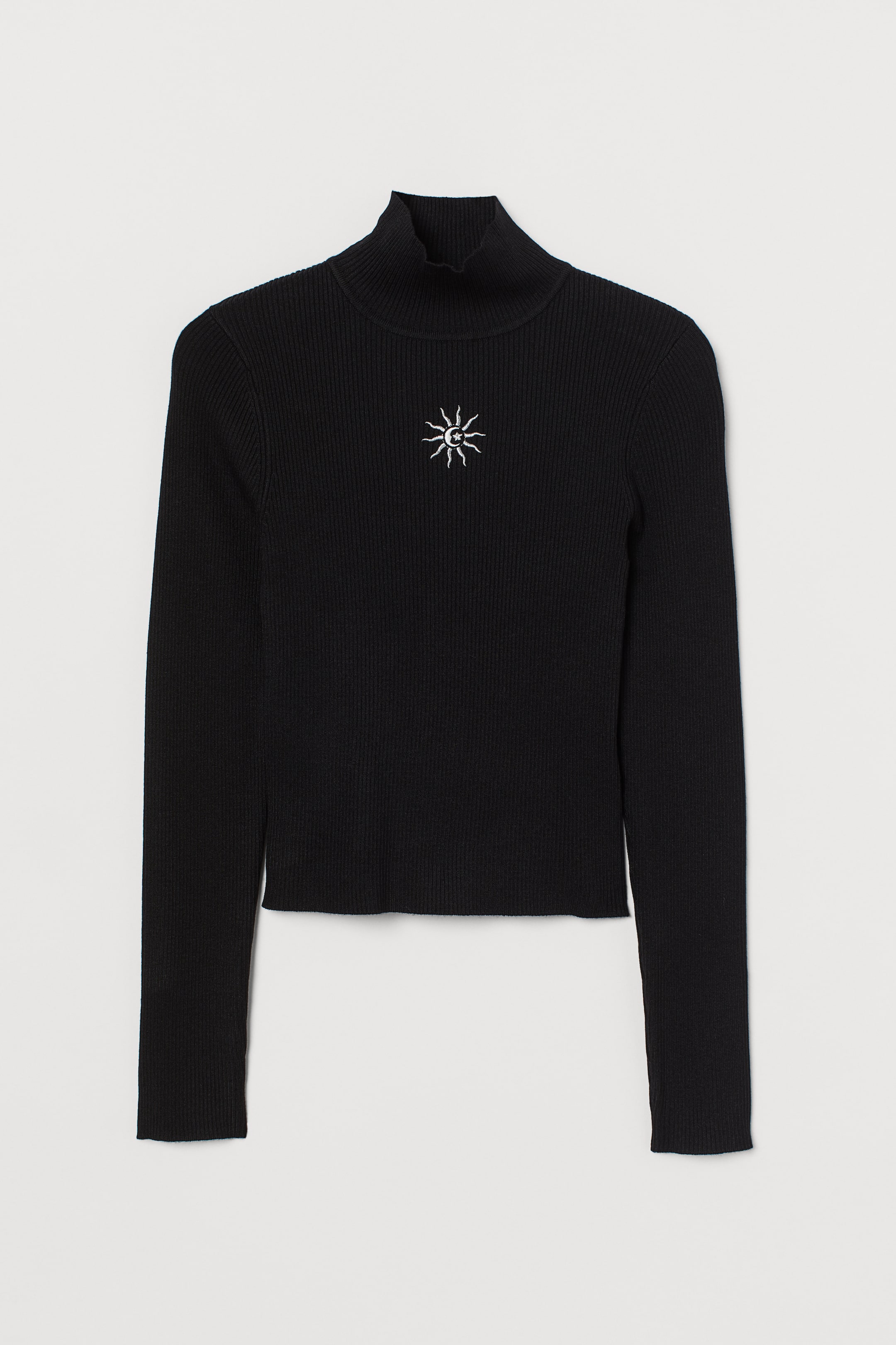 拡大画像を表示: フィットハイネックセーター - ブラック/刺繍 - レディース | H&M JP 1