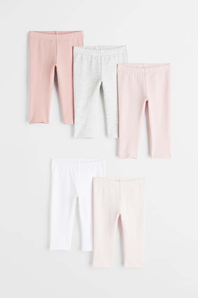 5-pak leggings i bomuld - Pudderrosa/Lys rosa/Lys beige/Mørkegrå/Sort/Mørklilla/Rosa/Rosa/Lys rosa