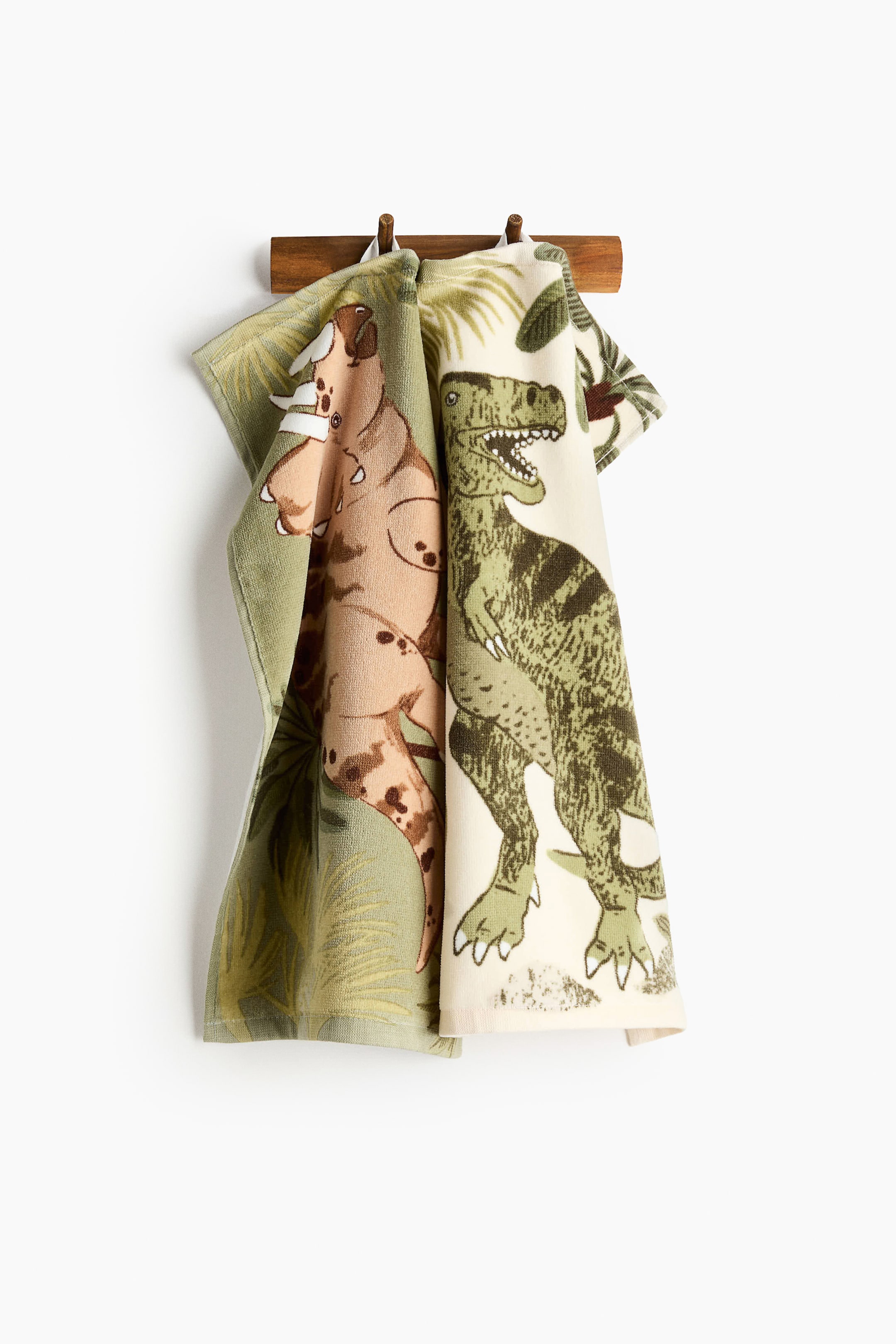 View larger image: 2-Pack Printed-Motif Guest Towels - Beige/dinosaurs - Home All | H&M US 1