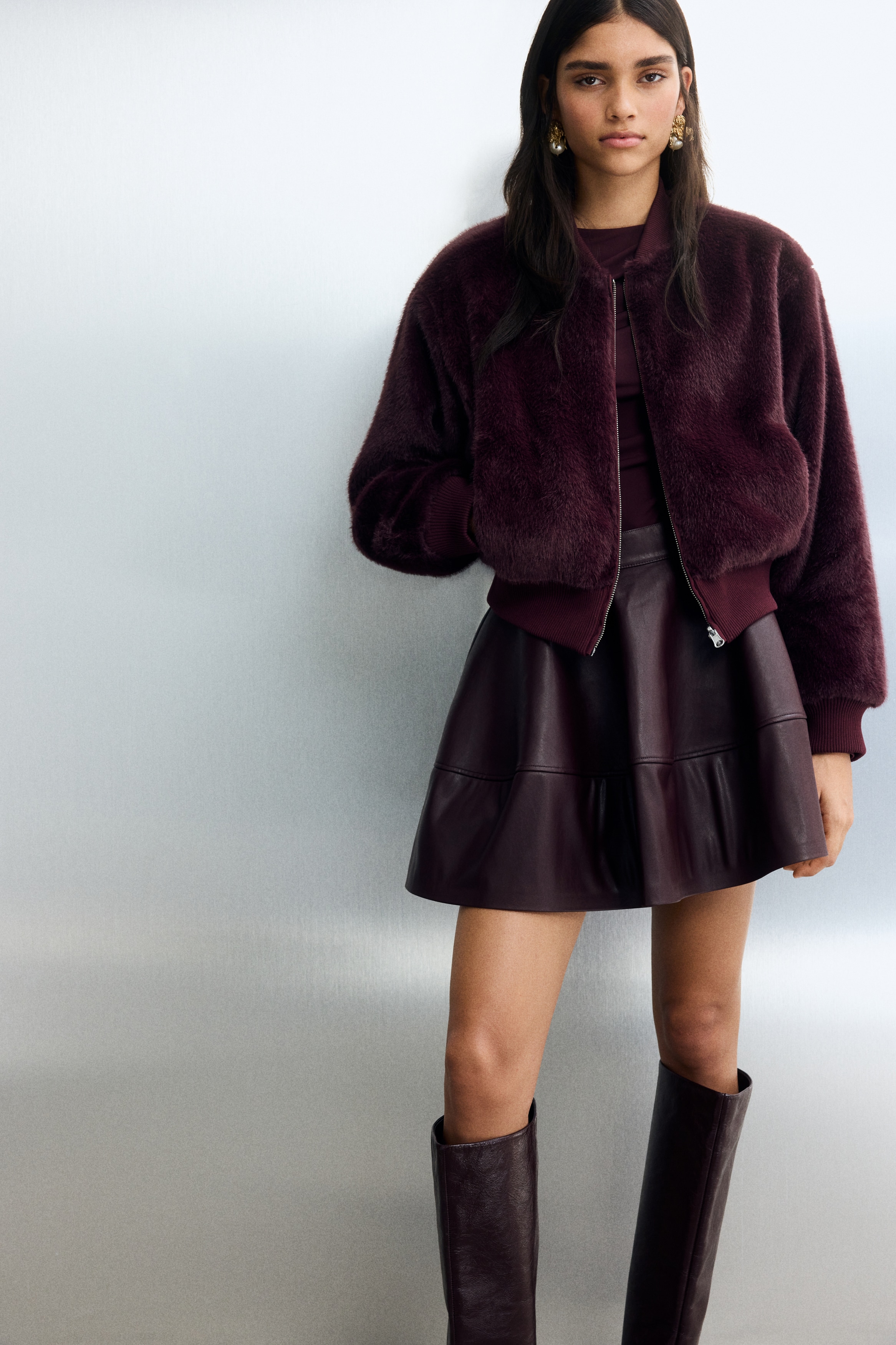 Reversible bomber jacket - Plum red/Black