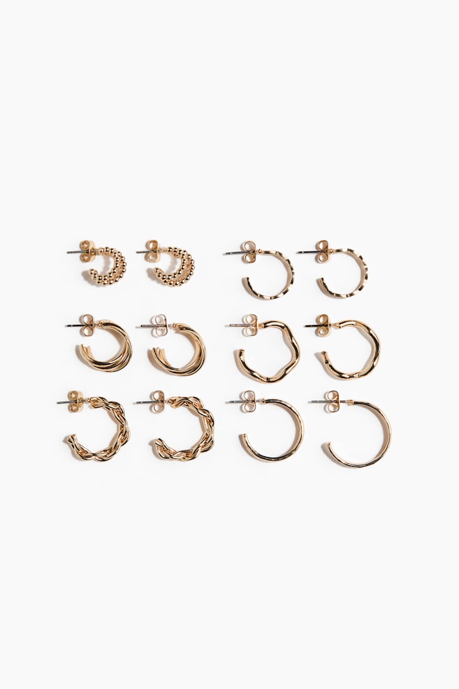 6 pairs hoop earrings - Gold-coloured - 1