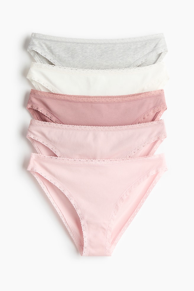 5-pack cotton briefs - Light pink/Light grey marl/White/Pink floral/Navy blue/Light pink/Black - 1