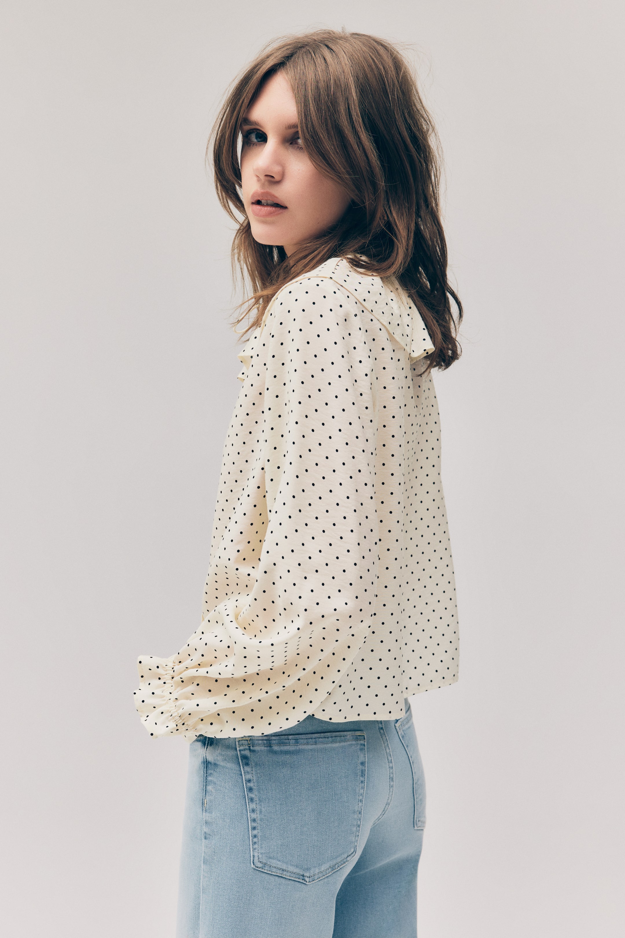 View larger image: Frill-trimmed blouse - Light beige/Spotted - Ladies | H&M IN 3