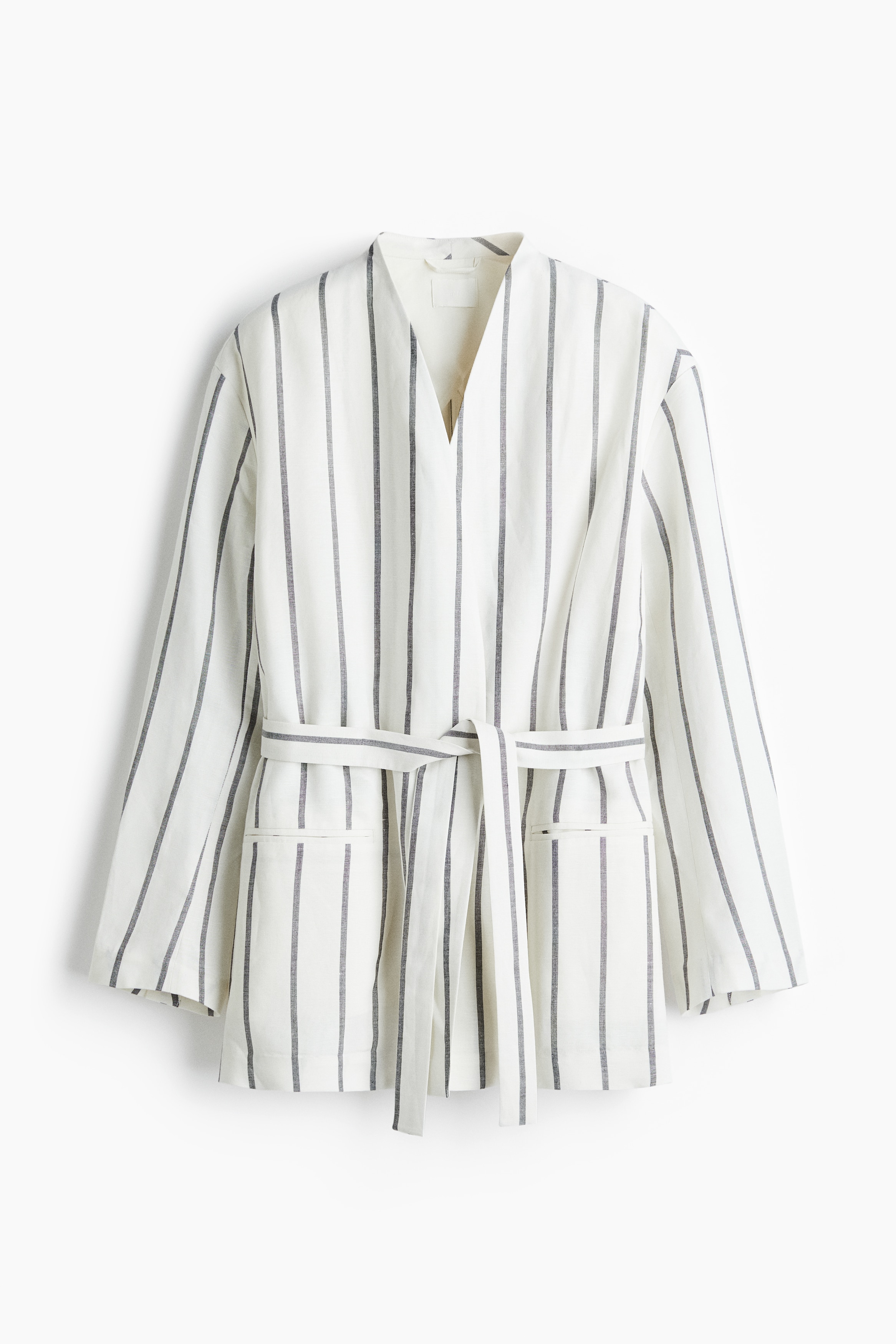 Linen-Blend Jacket - White/striped