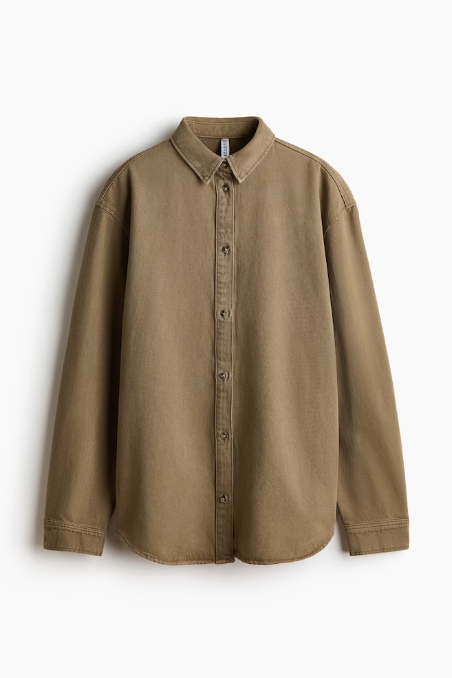 Oversized Denimbluse - Khakigrün/Denimblau/Helles Mattbeige - 1