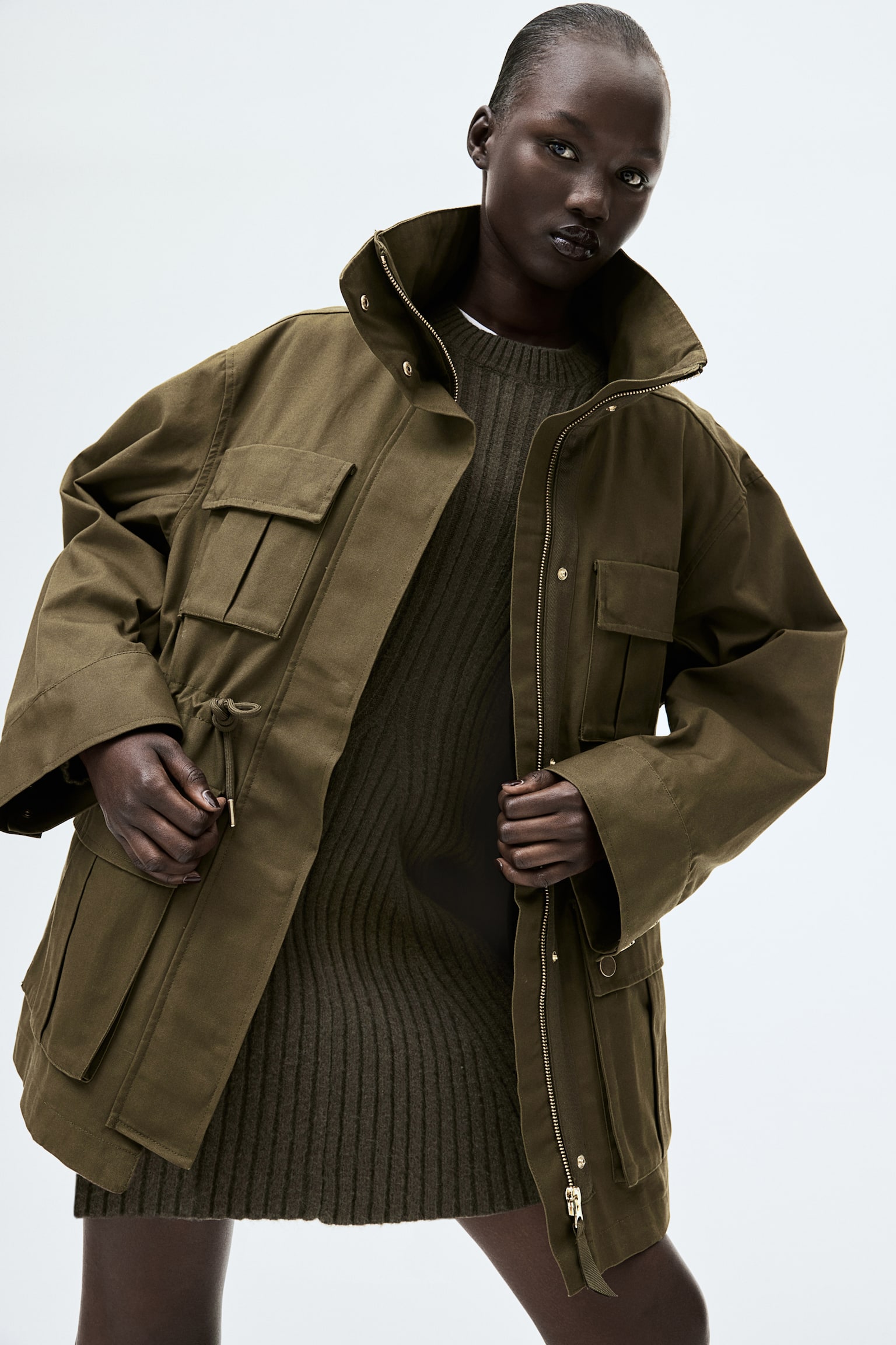 Oversized cargo jacket - Dark khaki green - 5