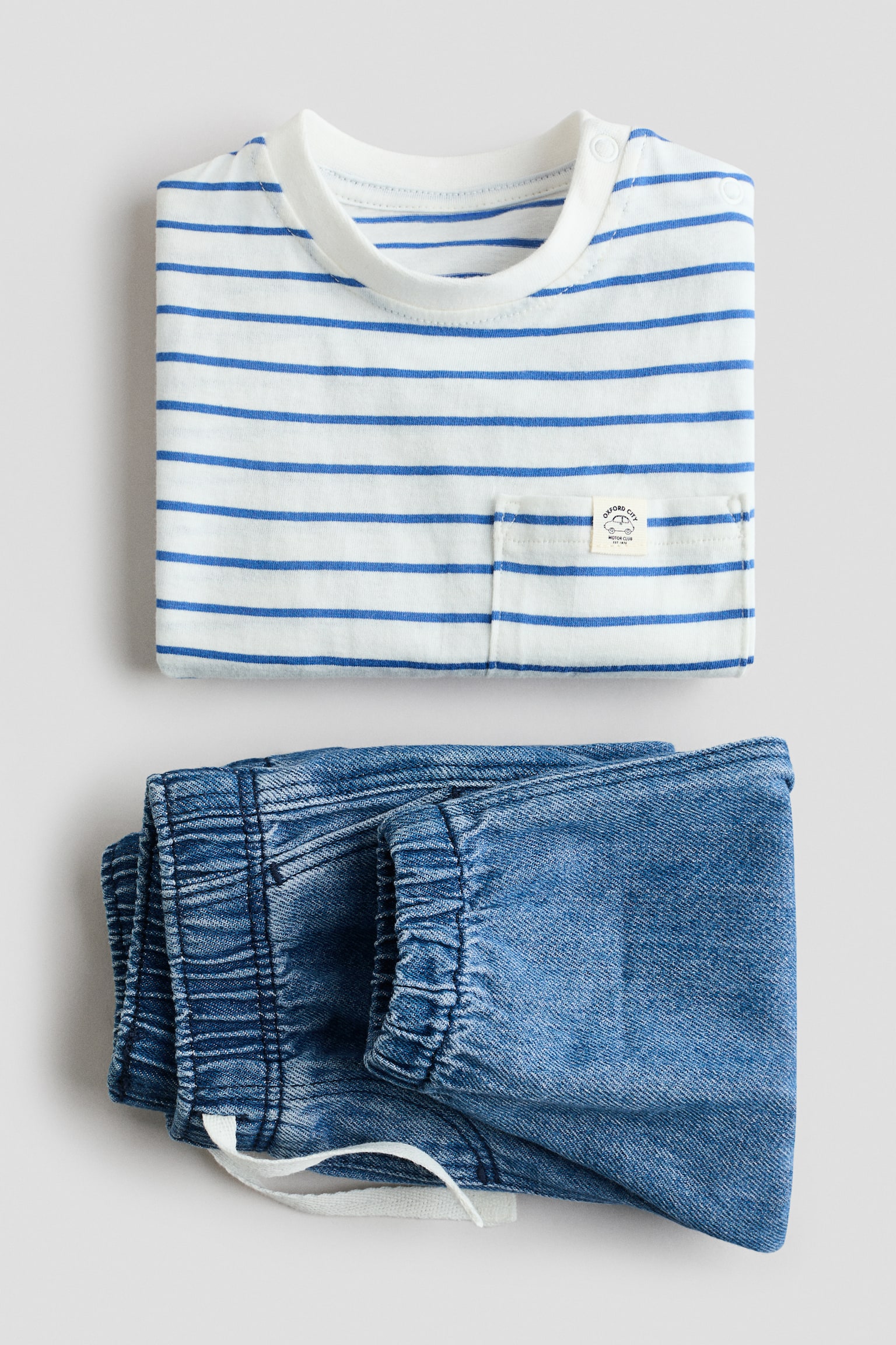 Комплект із 2 виробів з футболкою й джогерами - Блакитний денім/смужки/Сірий - 2