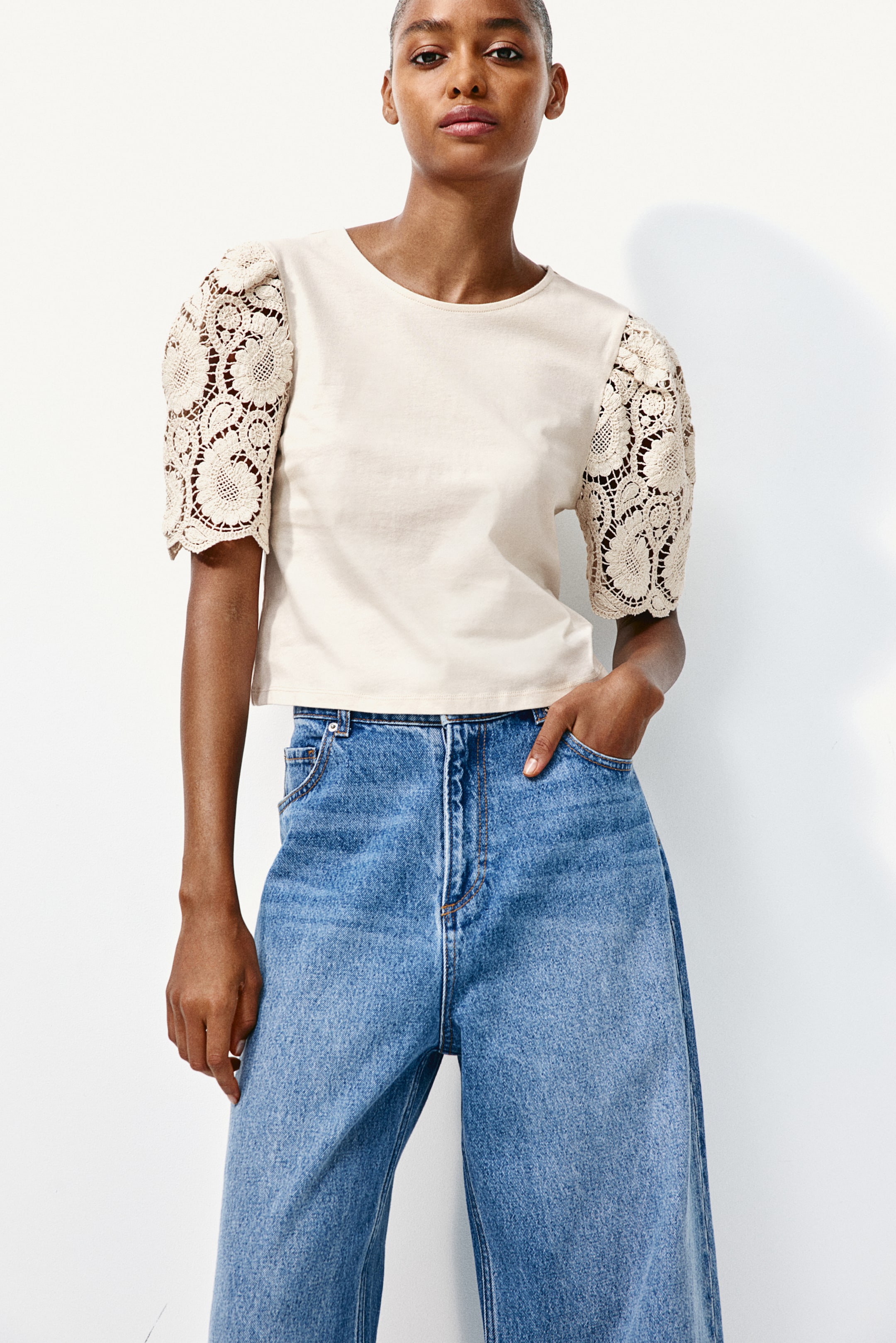 Lace-sleeved Top