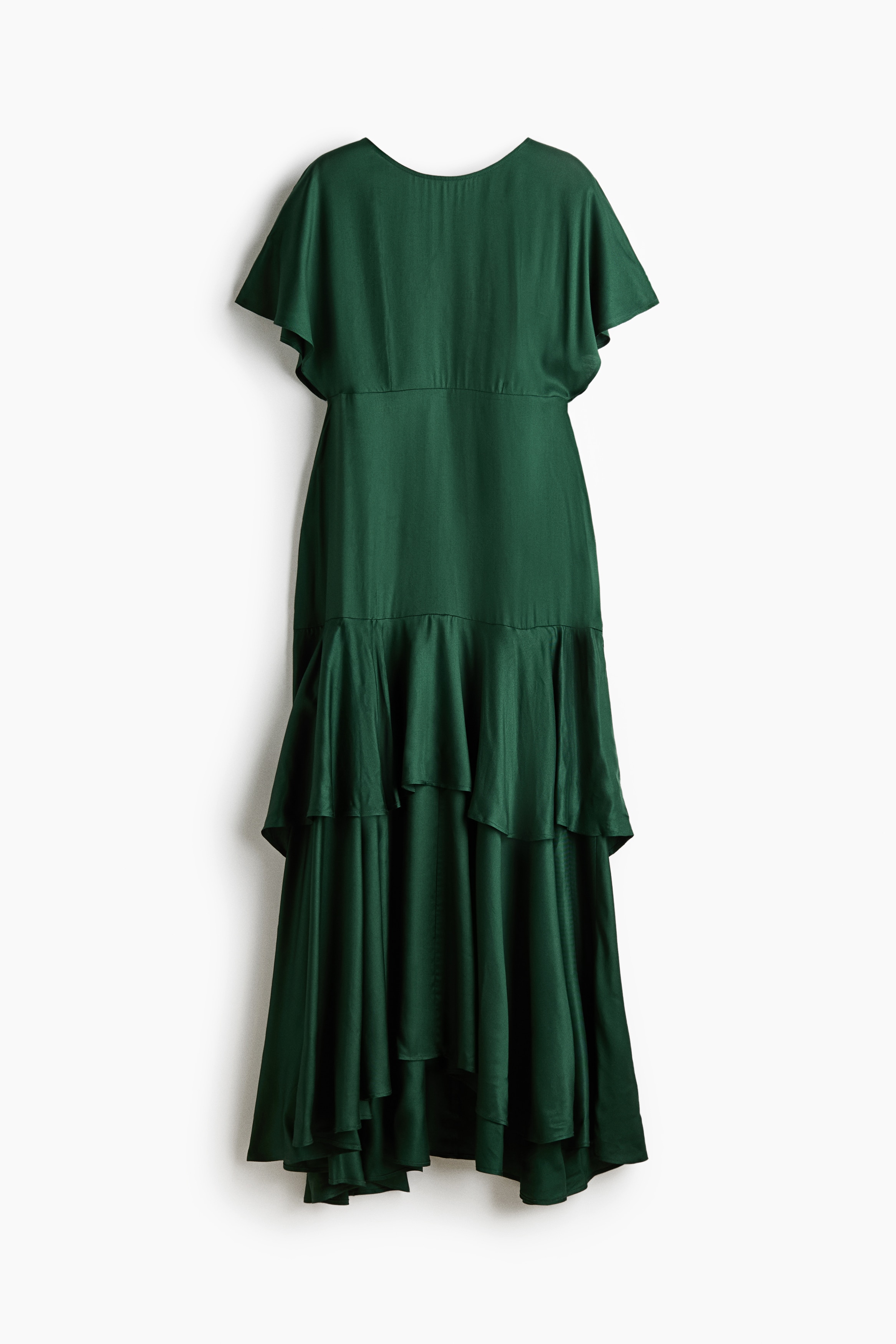 Tiered-skirt viscose dress - Dark green/Yellow