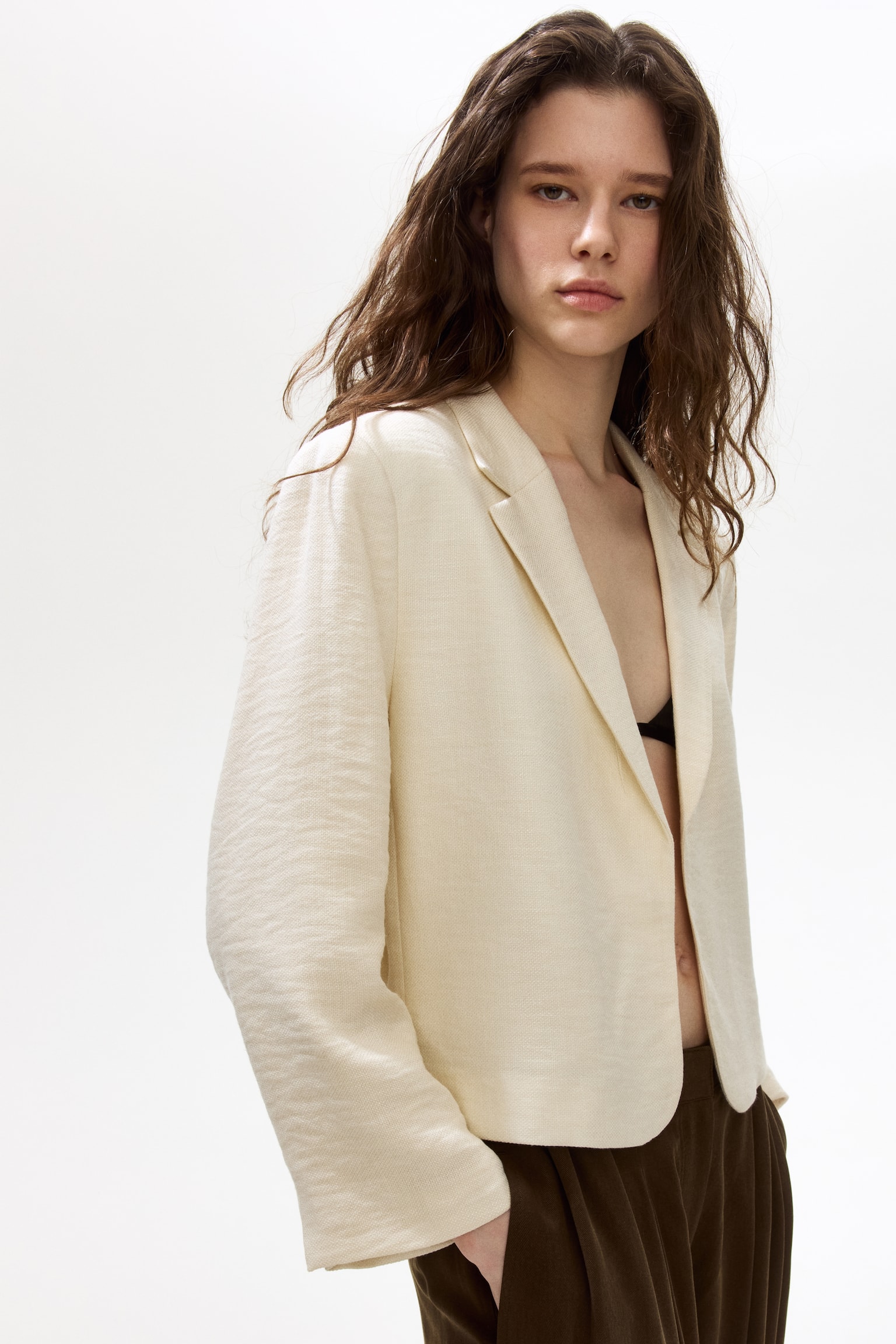 Short blazer - Cream/Dark brown/Beige - 1