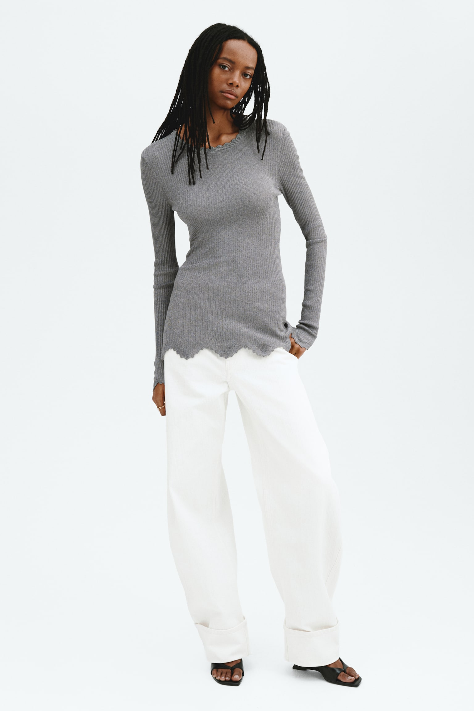 Glittery viscose top - Grey - 1