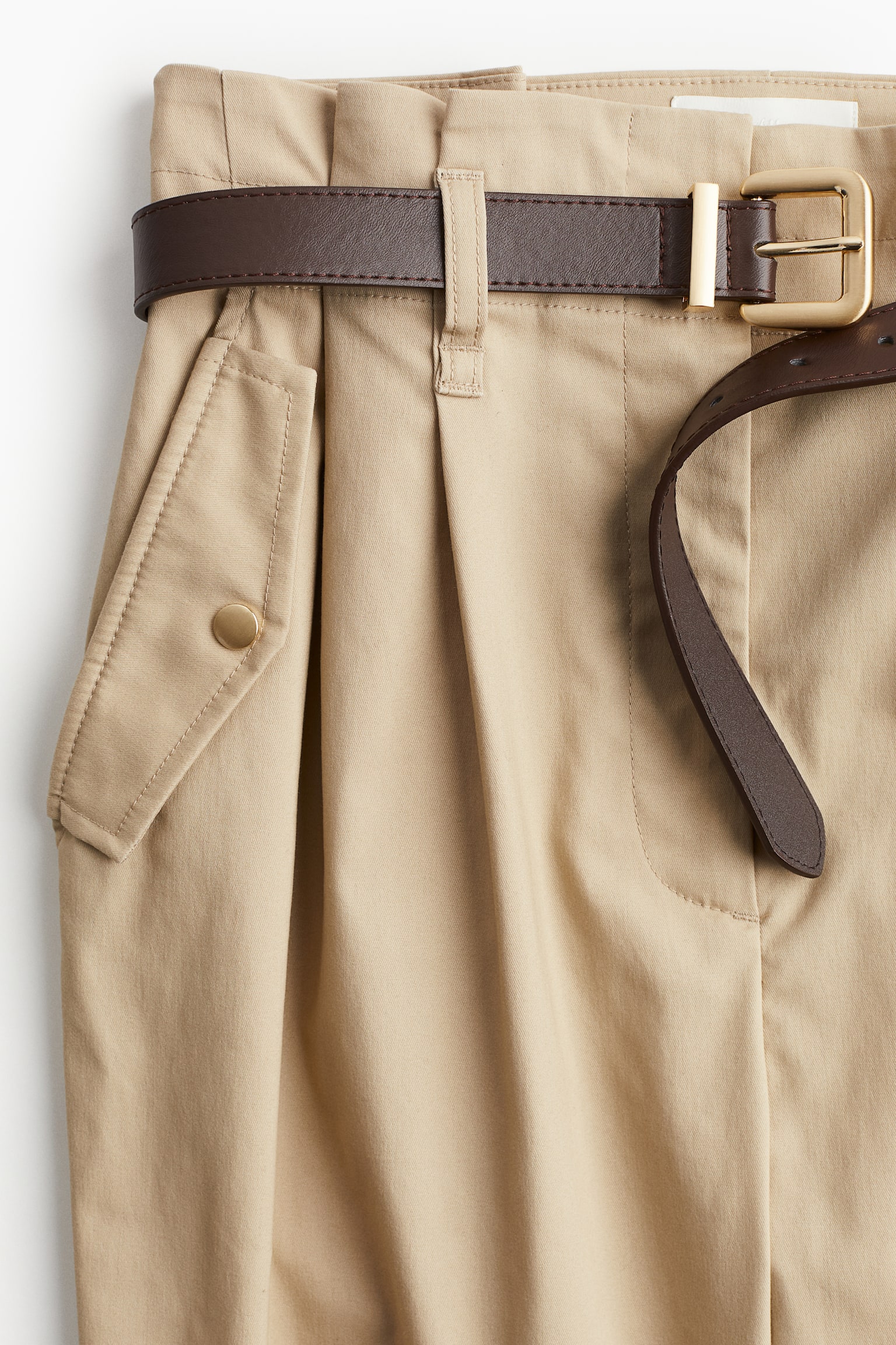 Belted Paper Bag Pants - Beige - 3