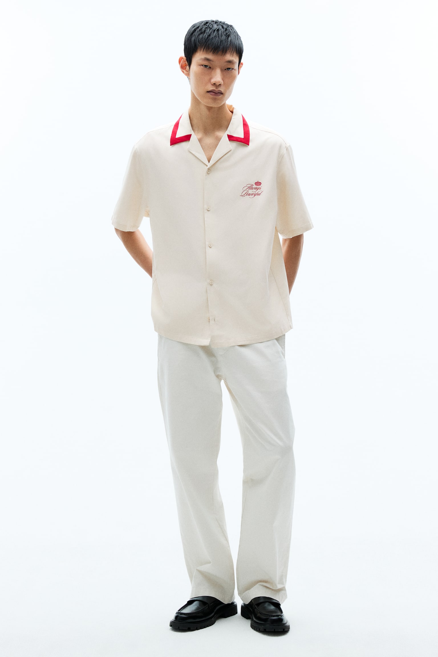 Áo sơ mi cổ hai ve in hình Loose Fit - Màu be nhạt/Always Powerful/Màu đen/Unity/Màu đỏ/Hoa văn - 2