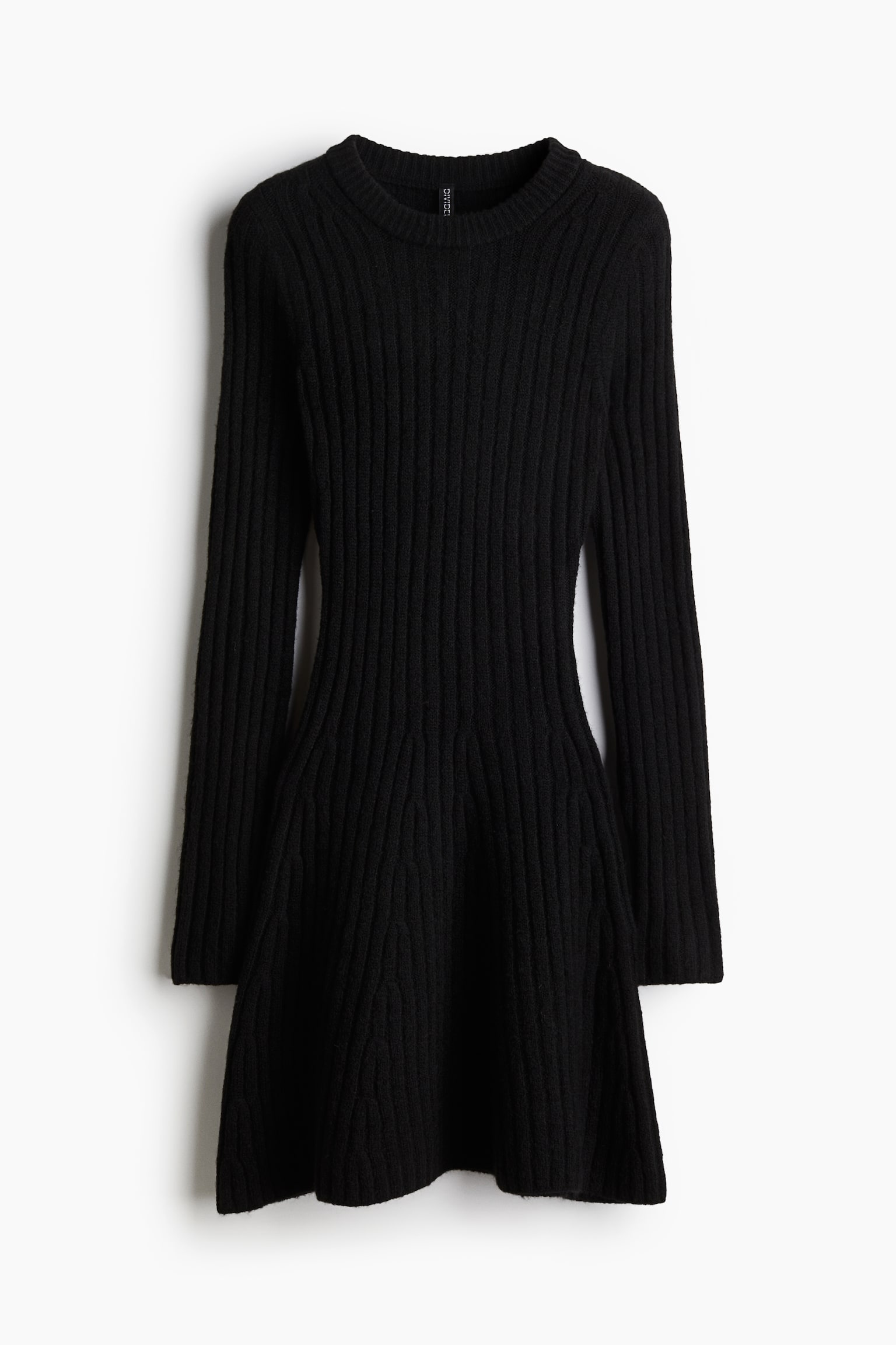 Flared-skirt rib-knit dress - Black/Grey marl/Cream - 2