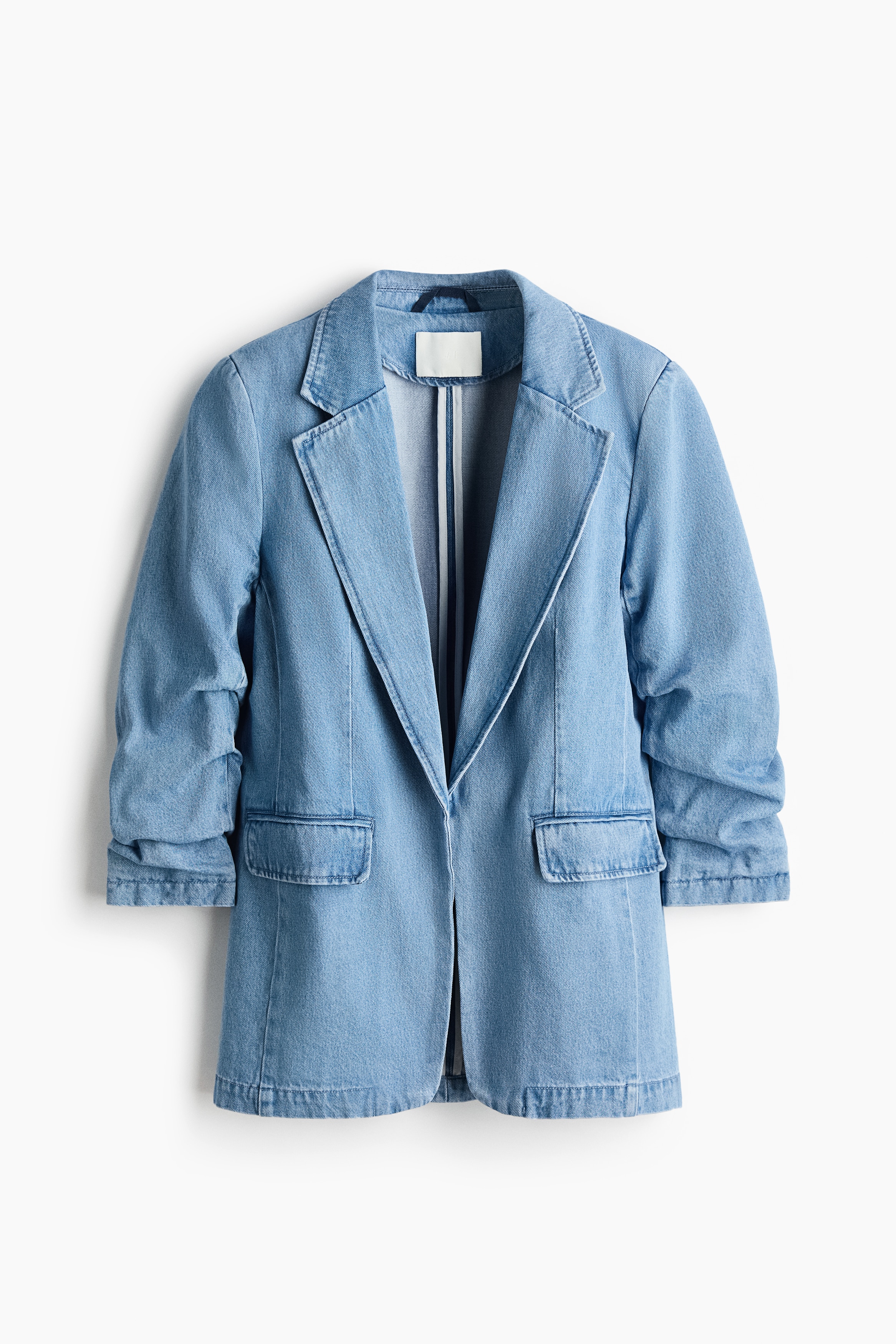 Gathered-sleeve denim blazer - Denim blue