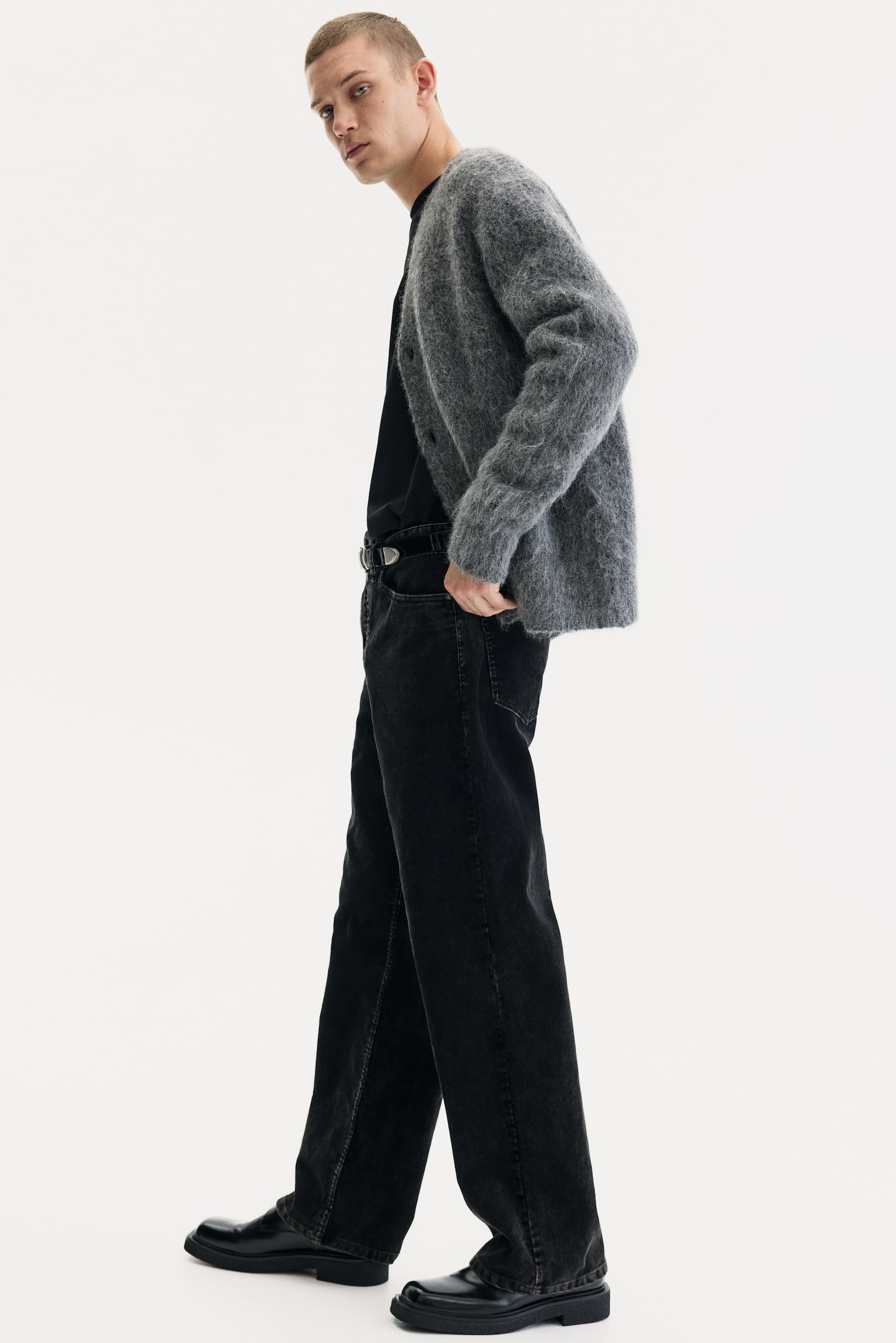 Relaxed Fit Corduroy trousers - Farmerfekete/Sötétszürke - 7