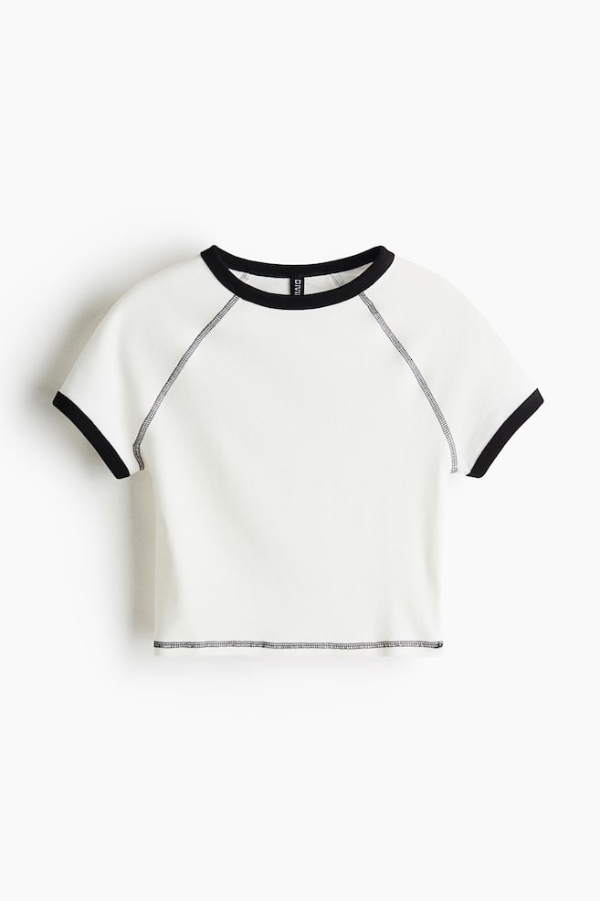 Cropped T-shirt - White/Navy blue - 1