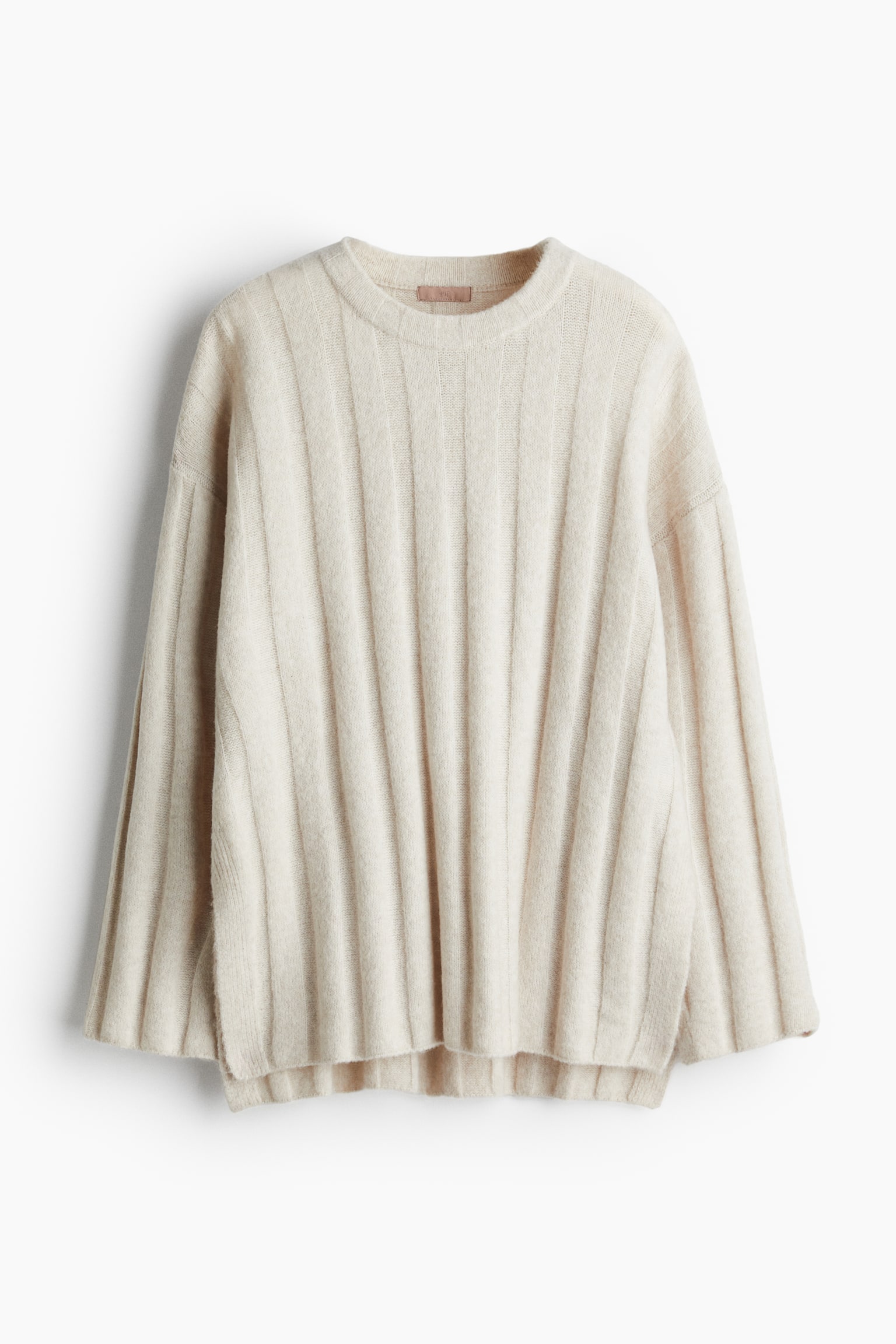 Oversized rib-knit jumper - Light beige/Grey marl - 2