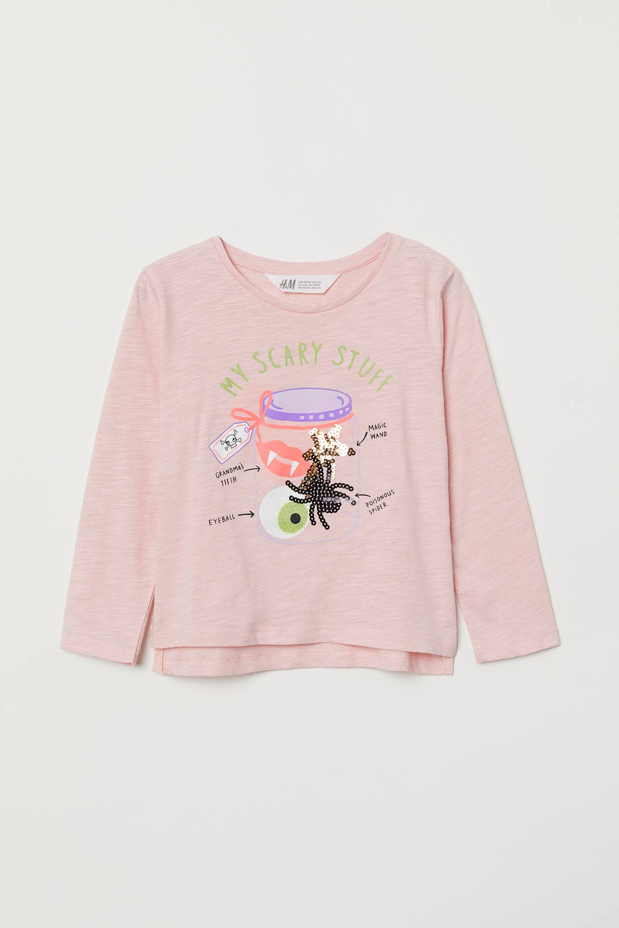 Appliquéd top - Long sleeve - Light pink/My Scary Stuff - Kids | H&M GB