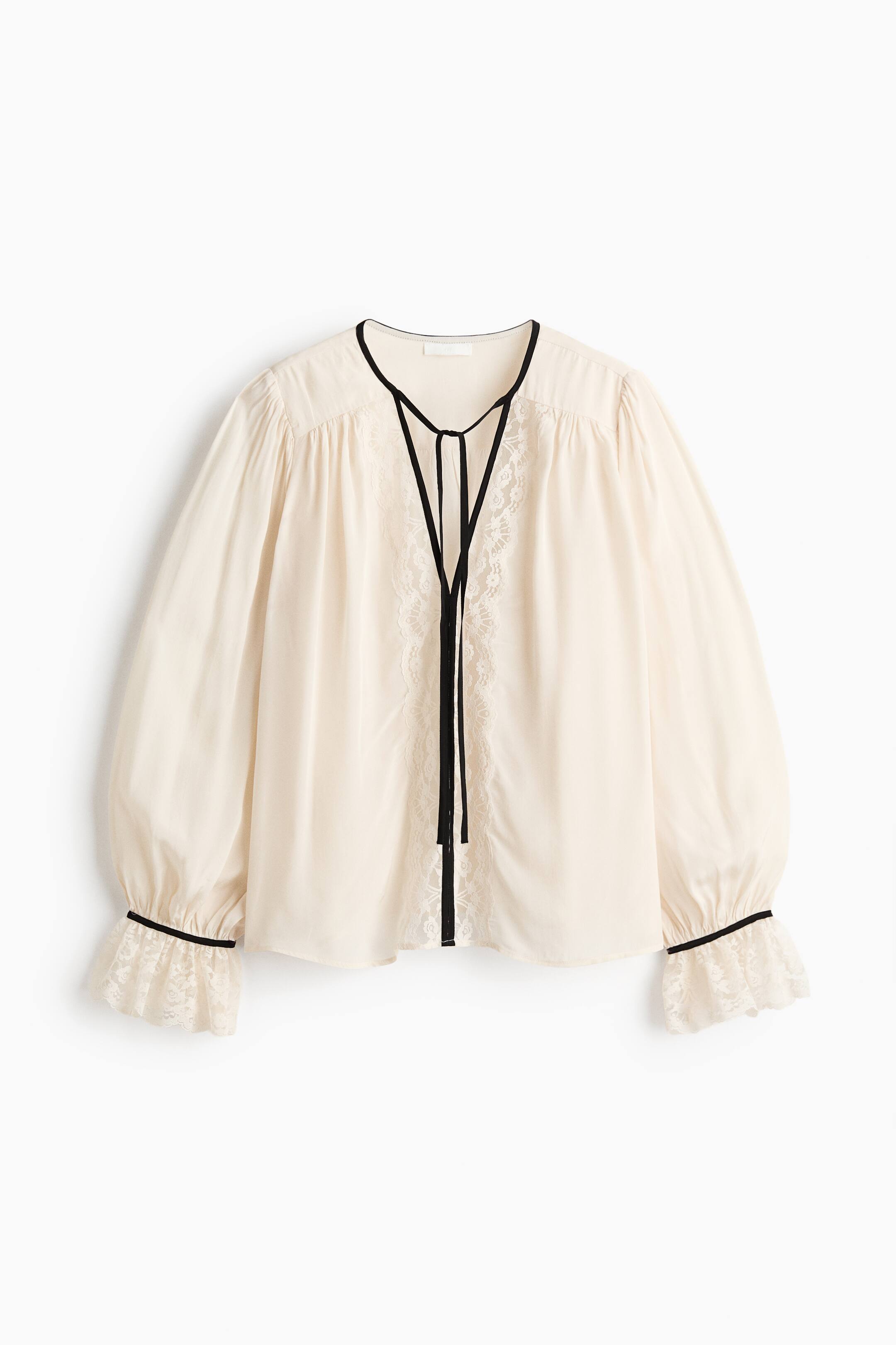 View larger image: Balloon-sleeved viscose blouse - Cream - Ladies | H&M 1