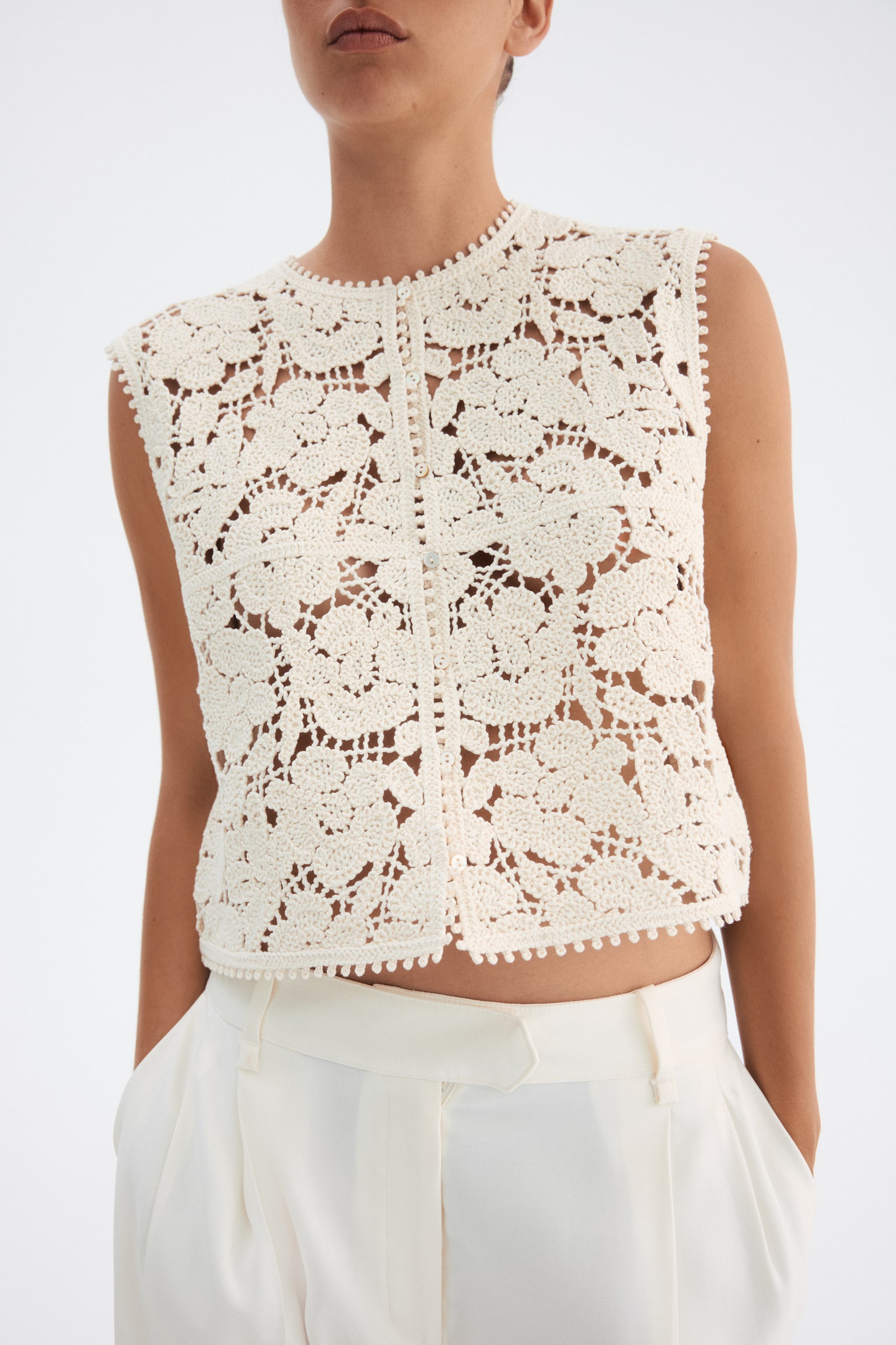 Crochet-look gilet - Cream - 3
