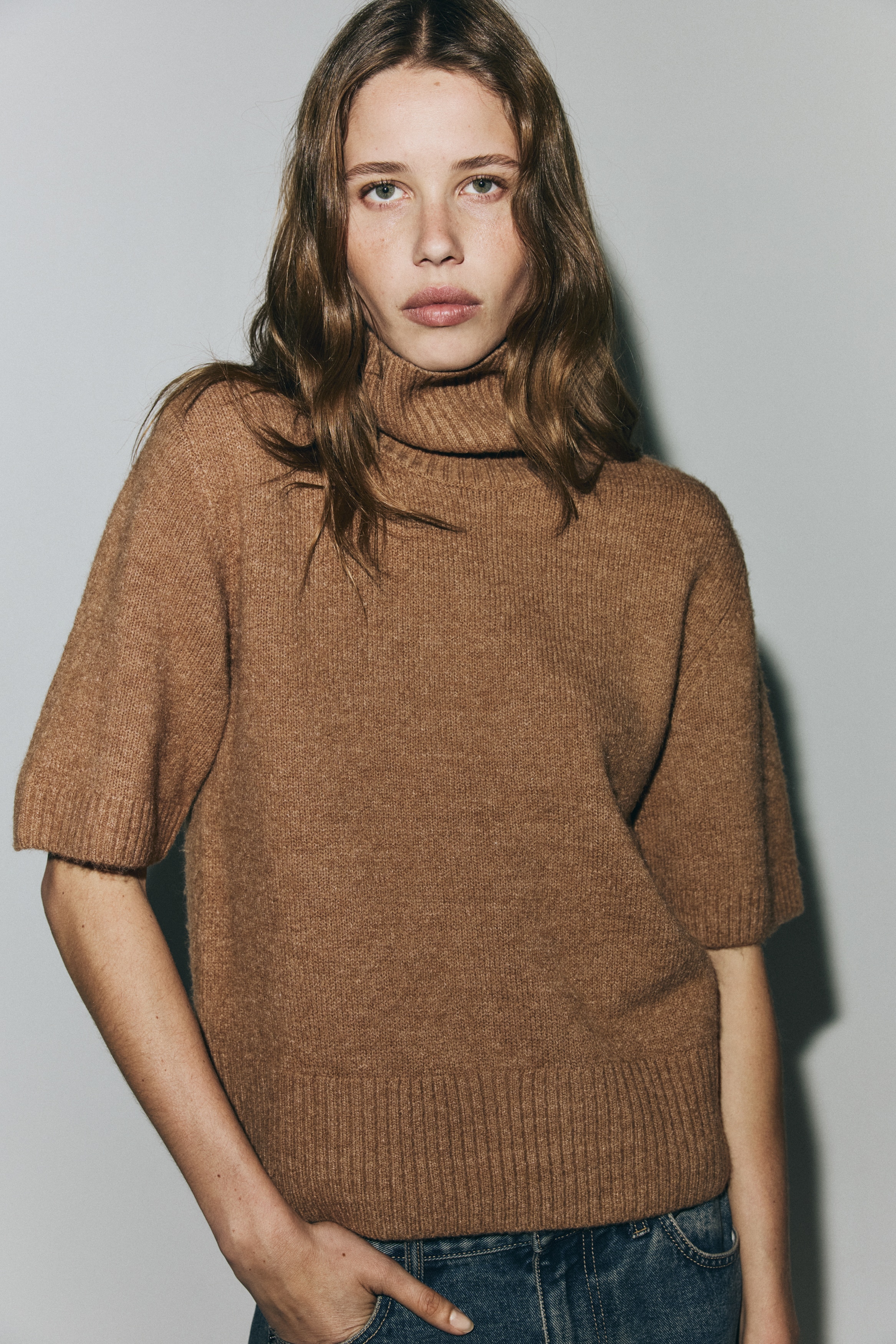 Knitted polo-neck top