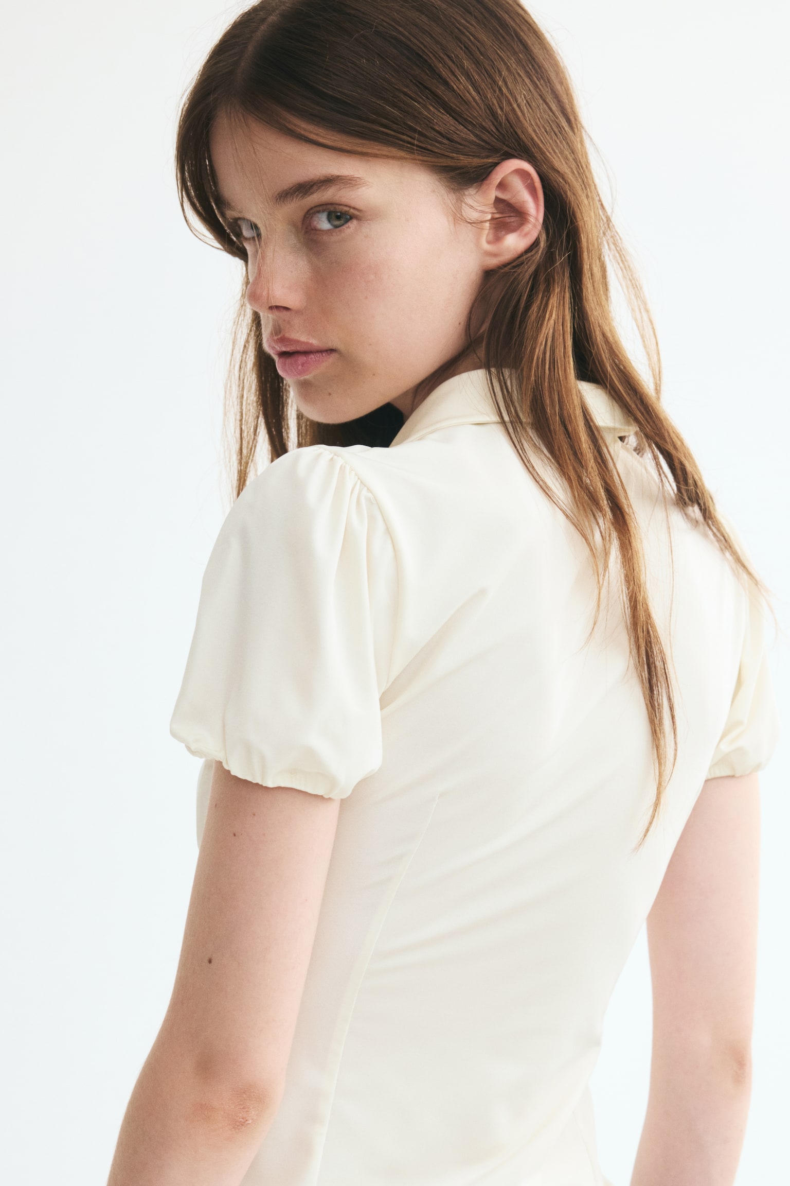 Женский топ H&M Puff-Sleeved Top, цвет: Кремовый — фото 5