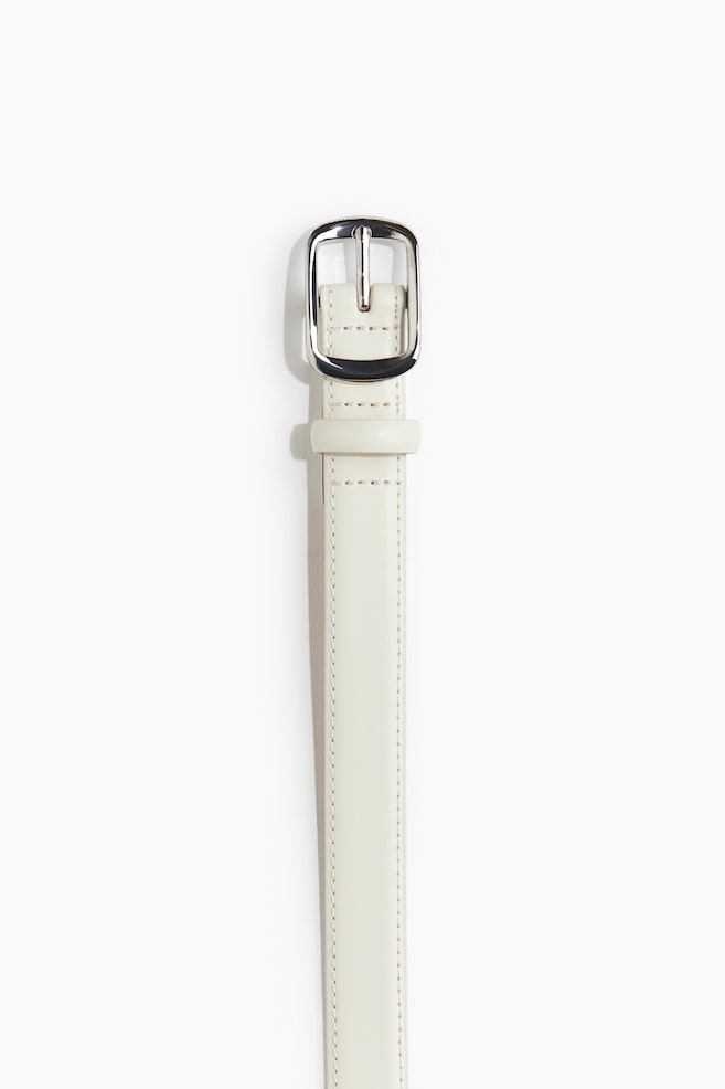 Narrow split leather belt - White - 1