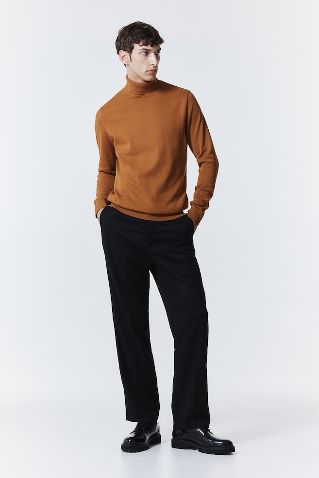 Slim Fit Fine-knit polo-neck jumper - Brown/White/Black/Brown marl/dc - 4