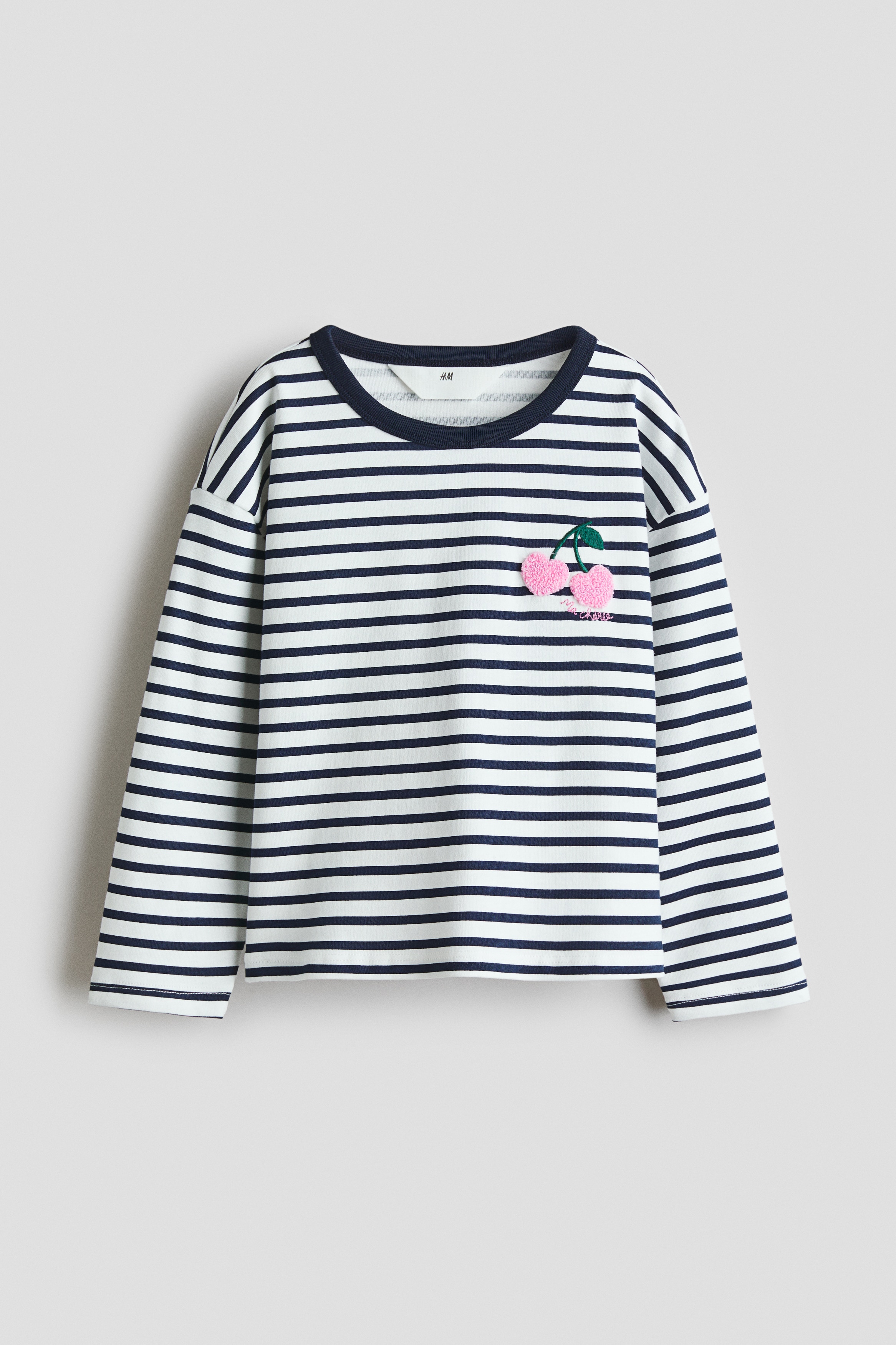T-shirt à manches longues Bleu marine/cerises - Size: 98/104 (2-4Y)  - H&M