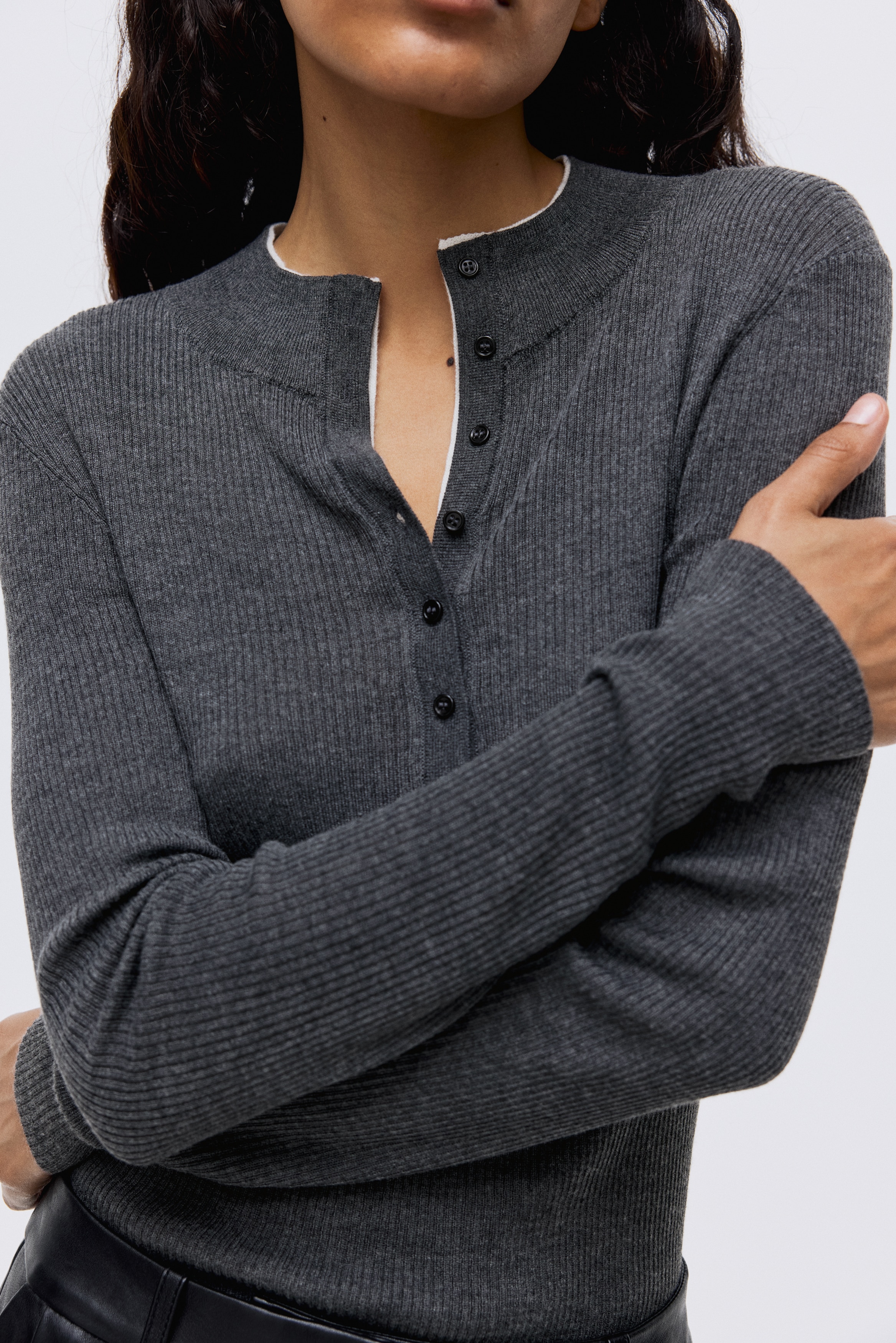 H & M - リブニットトップス - グレー H & M - リブニットトップス - グレー