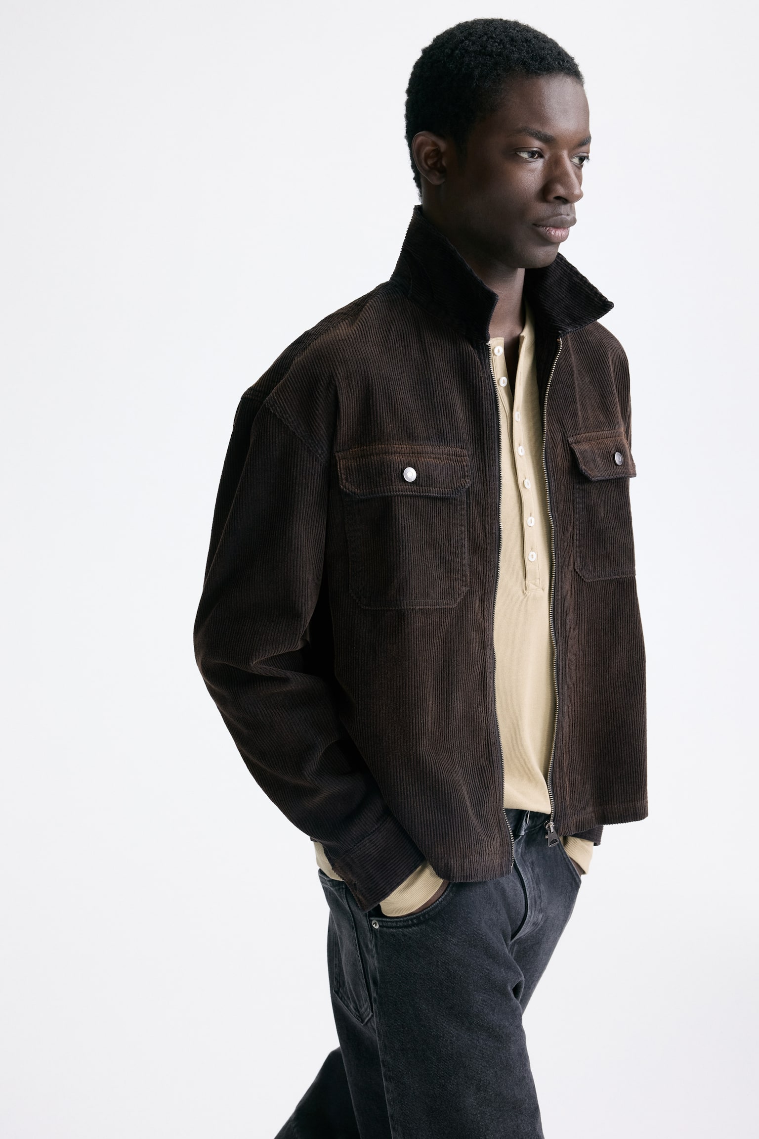 Corduroy Overshirt - Dark brown/Dusty green - 4