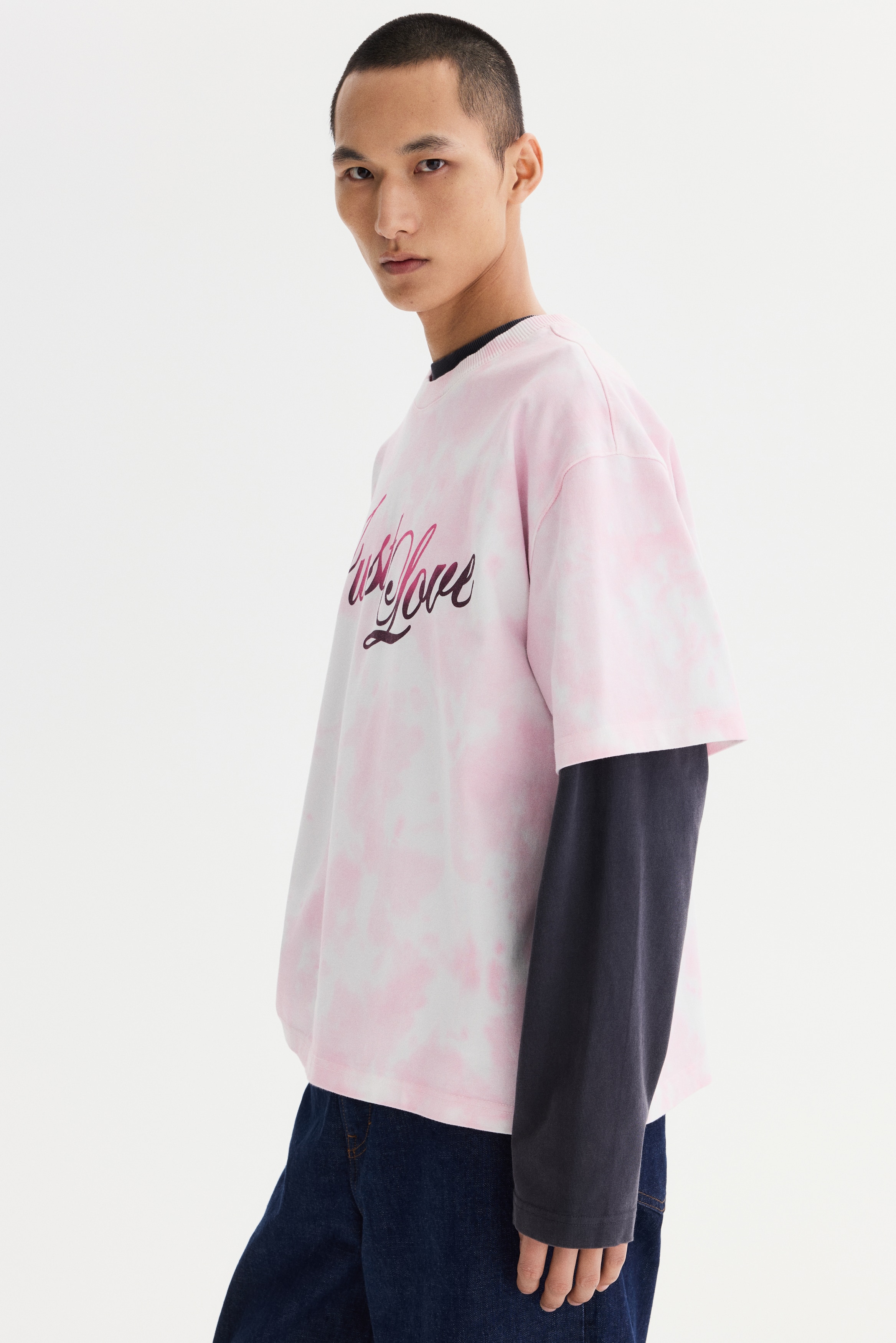 Men's Pink/Just Love Oversized Heat Reactive Printed T-Shirt | H&M US