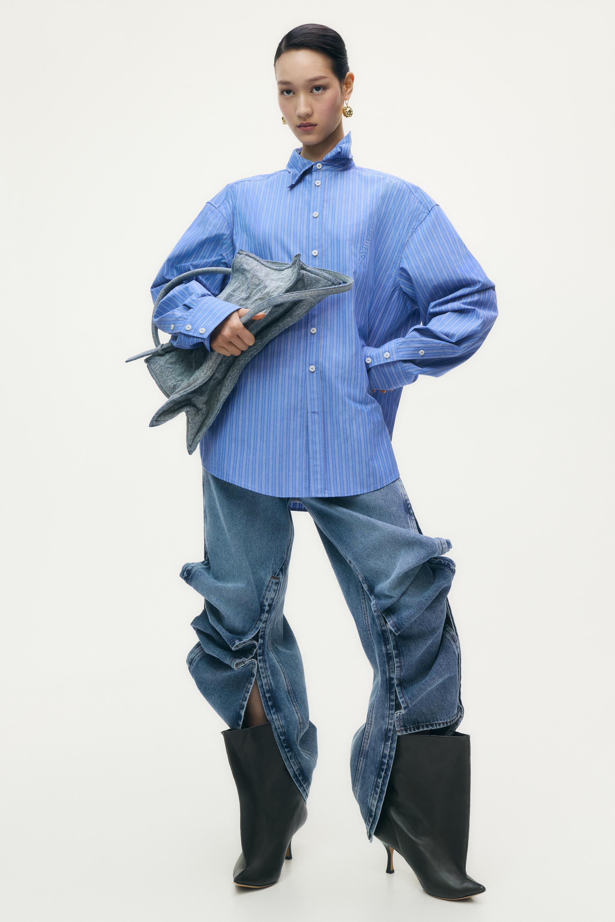 H & M - ワイヤーボーン ポプリンシャツ - ブルー